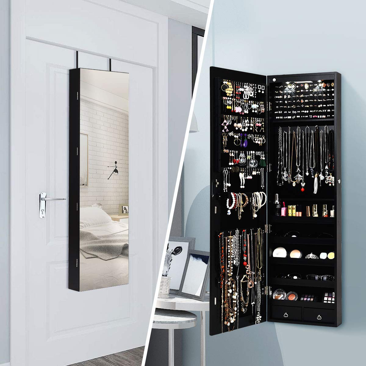 Giantex Wall Mounted Jewelry Armoire Cabinet with Full Length Mirror - 47.5