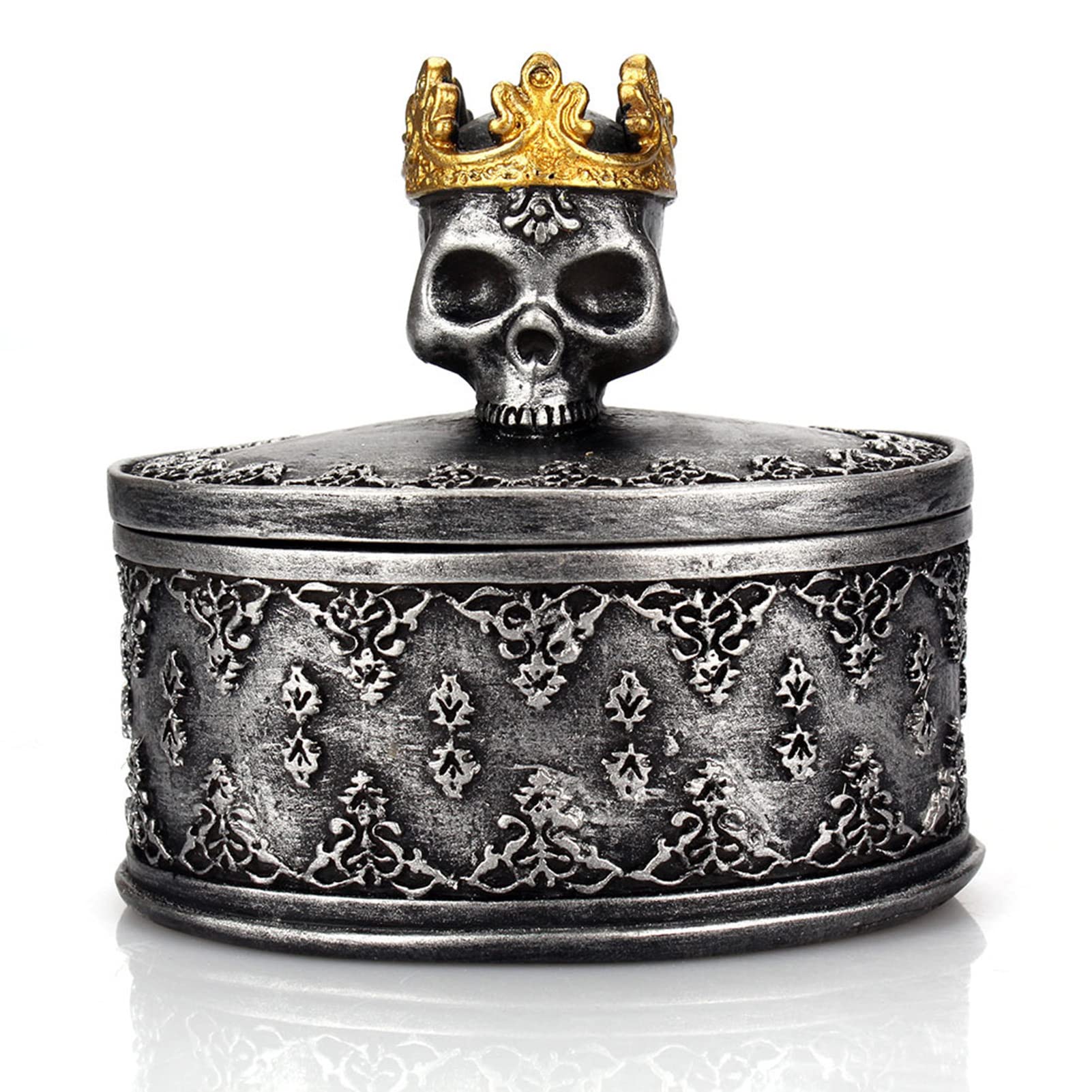 Resin Crown Skeleton Storage Box - Creative Halloween Decor & Home Office Organizer | Gothic Jewelry Holder, Spooky Party Decoration, Unique Gift for Halloween Lovers
