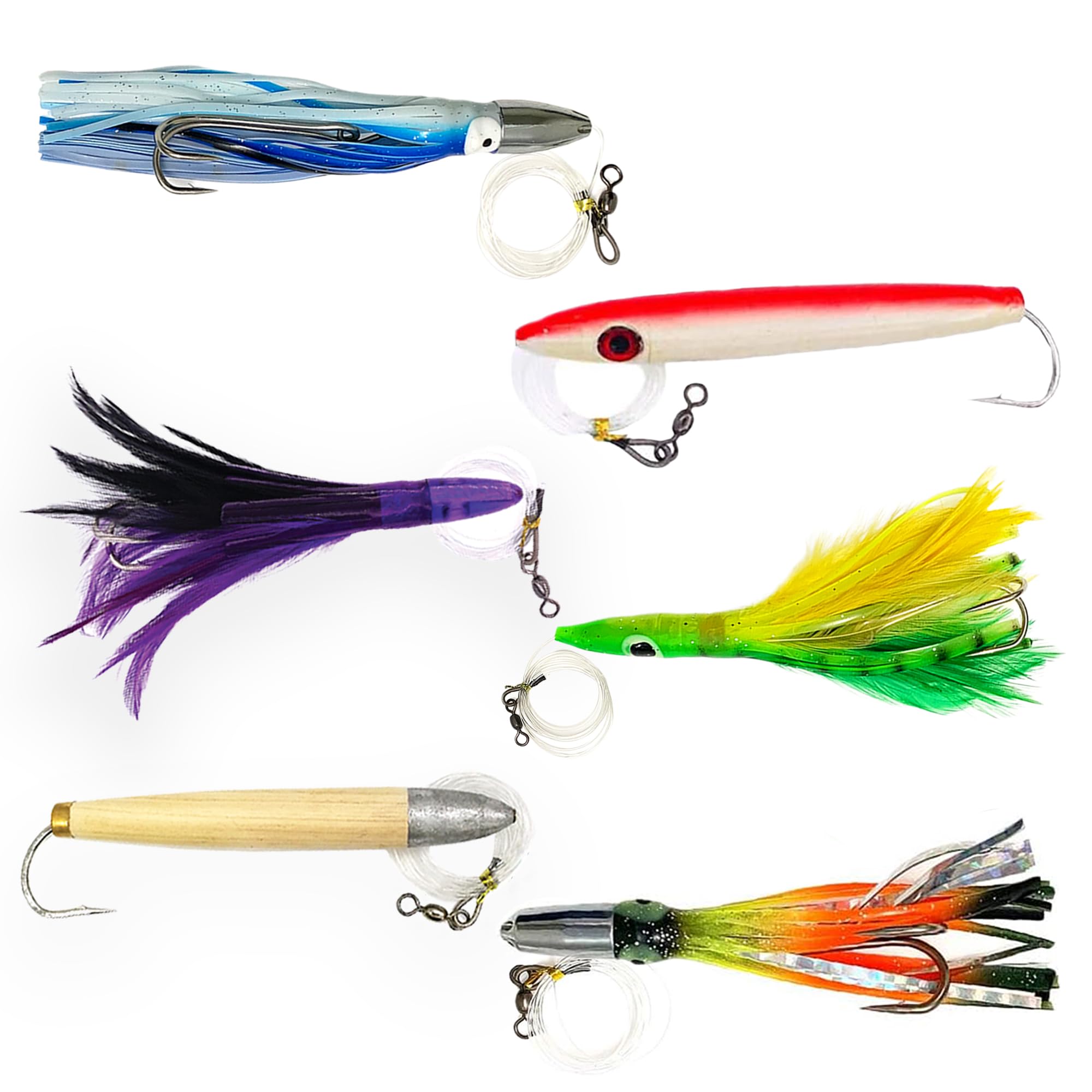 Premium Cedar Plug Tuna Trolling Lure Kit – 6-Pack with 5