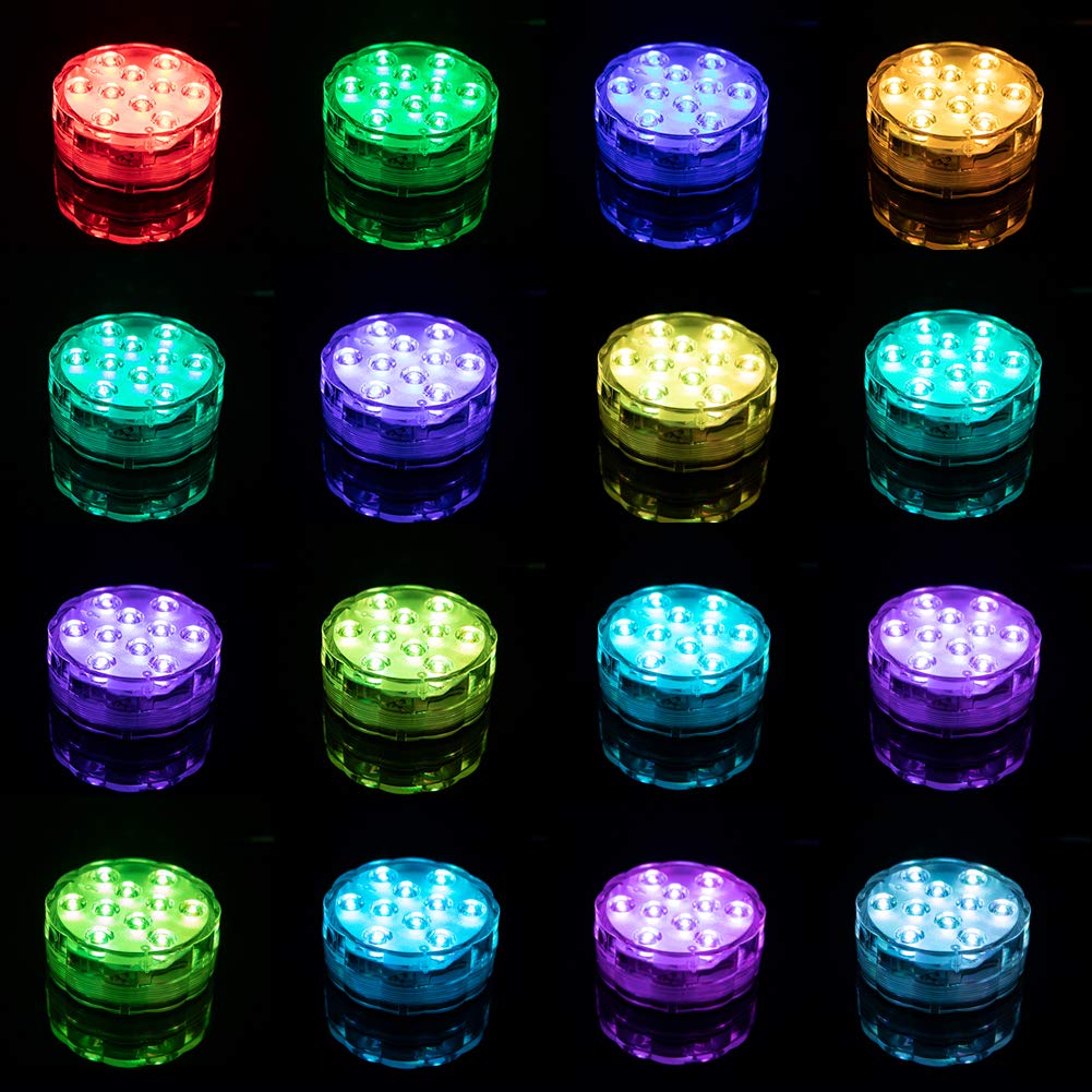 16 Color Changing Submersible LED Lights with Remote Control - Waterproof Pool Lights for Above Ground Pools, Aquariums, Vases & Ponds | Battery Operated Decorative Lighting for Parties, Weddings & Home Decor