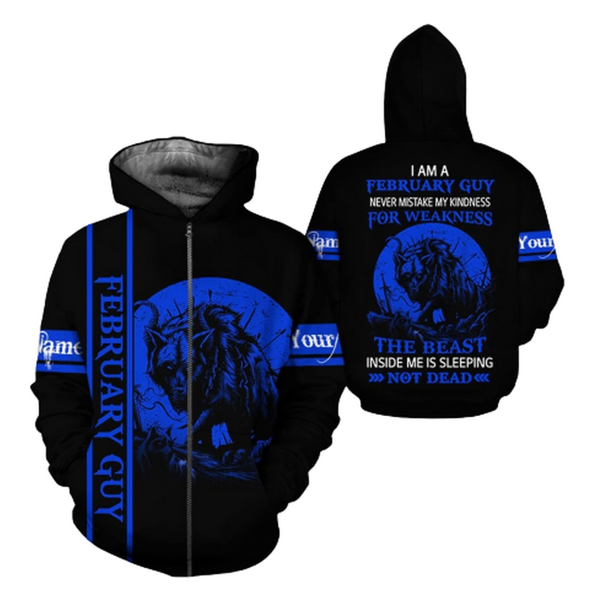 3D Printed February Guy Personalized Unisex Hoodie - Custom Pullover Sweatshirt & Zip-Up Hooded Jacket with Front Pocket | Christmas & Birthday Gifts for Men and Women | Perfect for Casual Wear, Winter Outfits and Holiday Gifting
