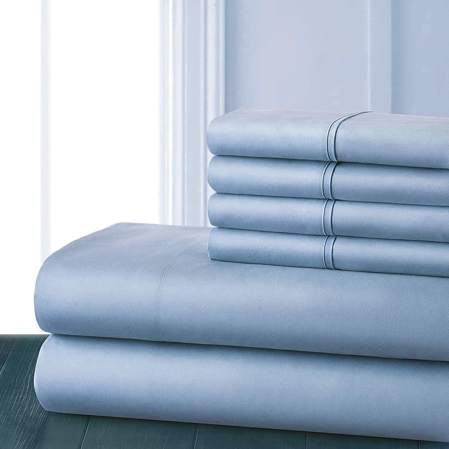 Organic Bamboo Sheets Twin Size - 6-Piece 100% Bamboo Bedding Set, Light Blue | Soft, Breathable & Hypoallergenic | Perfect for Hot Sleepers & Eco-Friendly Homes