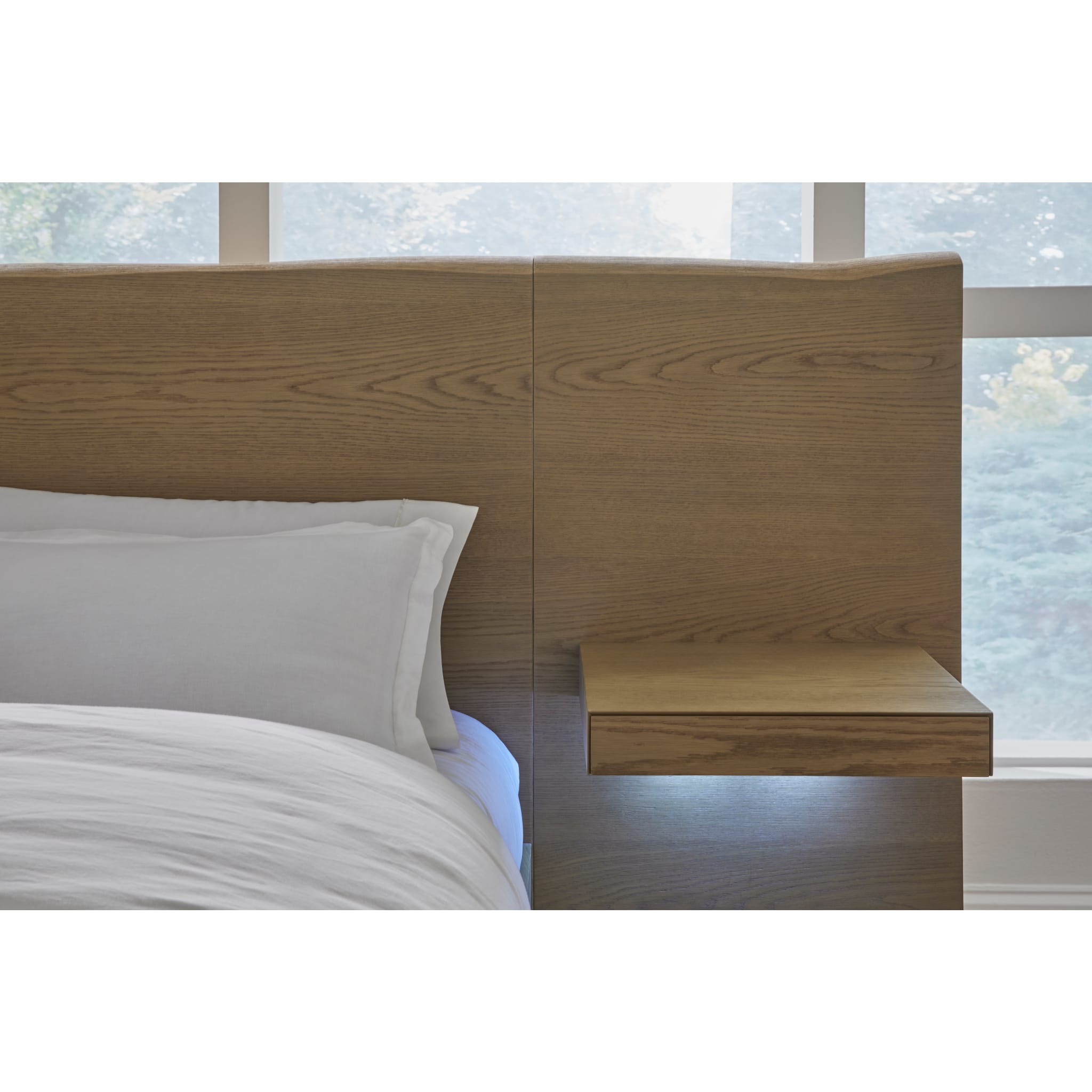 Coastal Modern Live Edge Wall Bed with Floating Nightstands in Bisque - Space-Saving Murphy Bed for Small Apartments, Guest Rooms & Beach Houses