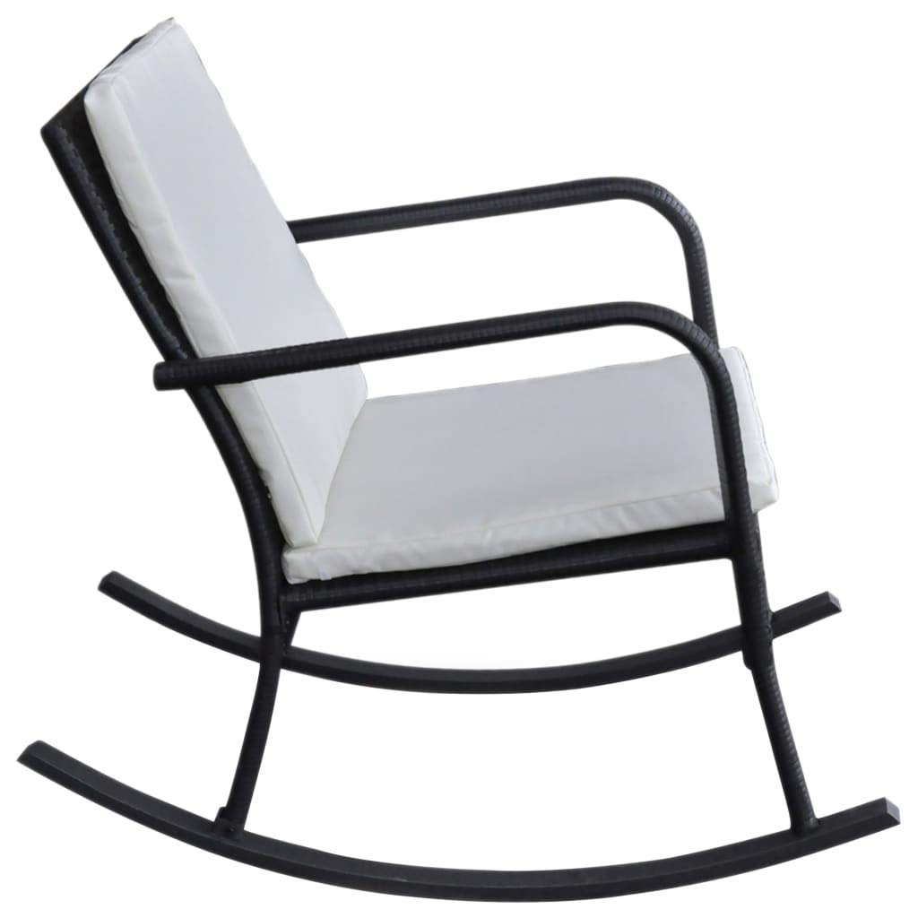 FAMIROSA Outdoor Rocking Chair - Black Poly Rattan Patio Furniture for Garden, Porch & Backyard Relaxation