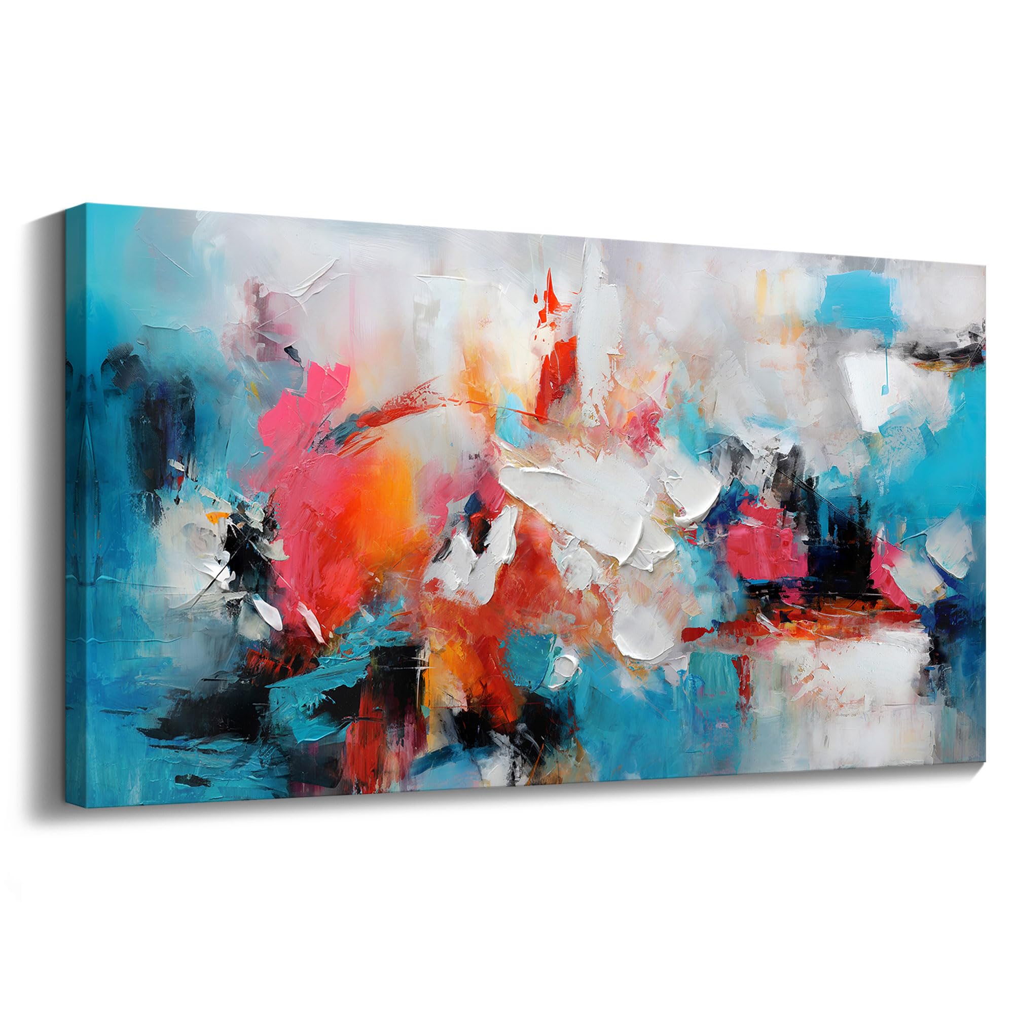 Large Abstract Wall Art Canvas - Hand-Painted Blue and Pink Modern Painting for Living Room, Bedroom, Office & Dining Room Decor - 29×58 Inch Wall Decor for Home & Workspace