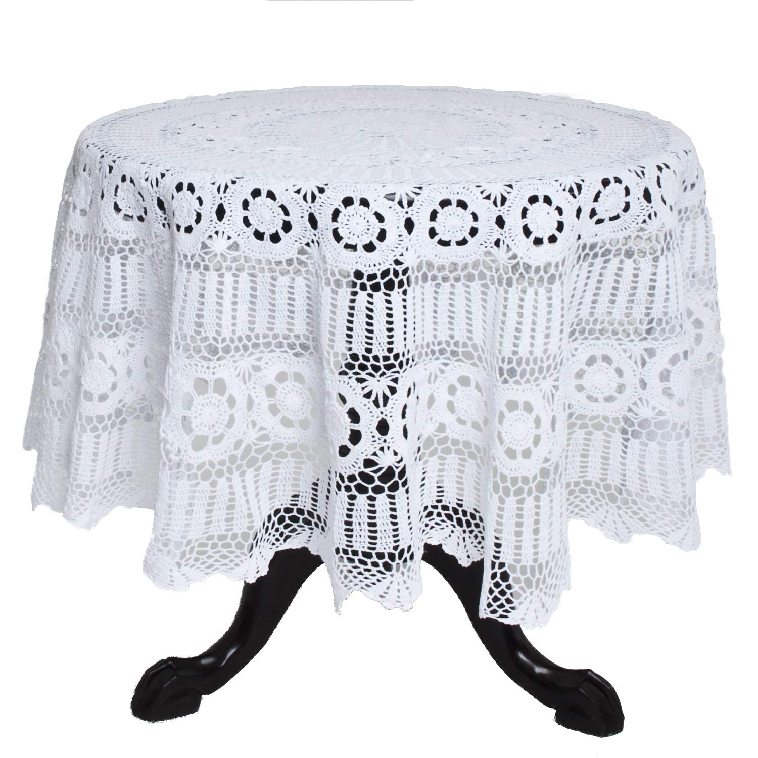 Fennco Styles Medallion Collection Handmade Crochet Lace Cotton 72 x 72 Inch Round Tablecloth - Elegant White Table Topper for Wedding, Banquet, Special Events & Home Decor | Perfect for Dining Tables, Centerpieces & Holiday Decorations