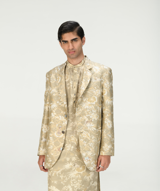 Elegant Rana Blazer in Silk Brocade - Oyster Grey | Women's Formal Wear for Office, Parties & Special Occasions