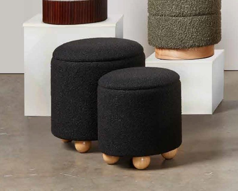 Benedict Storage Ottomans Set of 2 - Boucle Fabric Upholstered Footstool with Hidden Storage | Perfect for Living Room, Bedroom & Home Decor