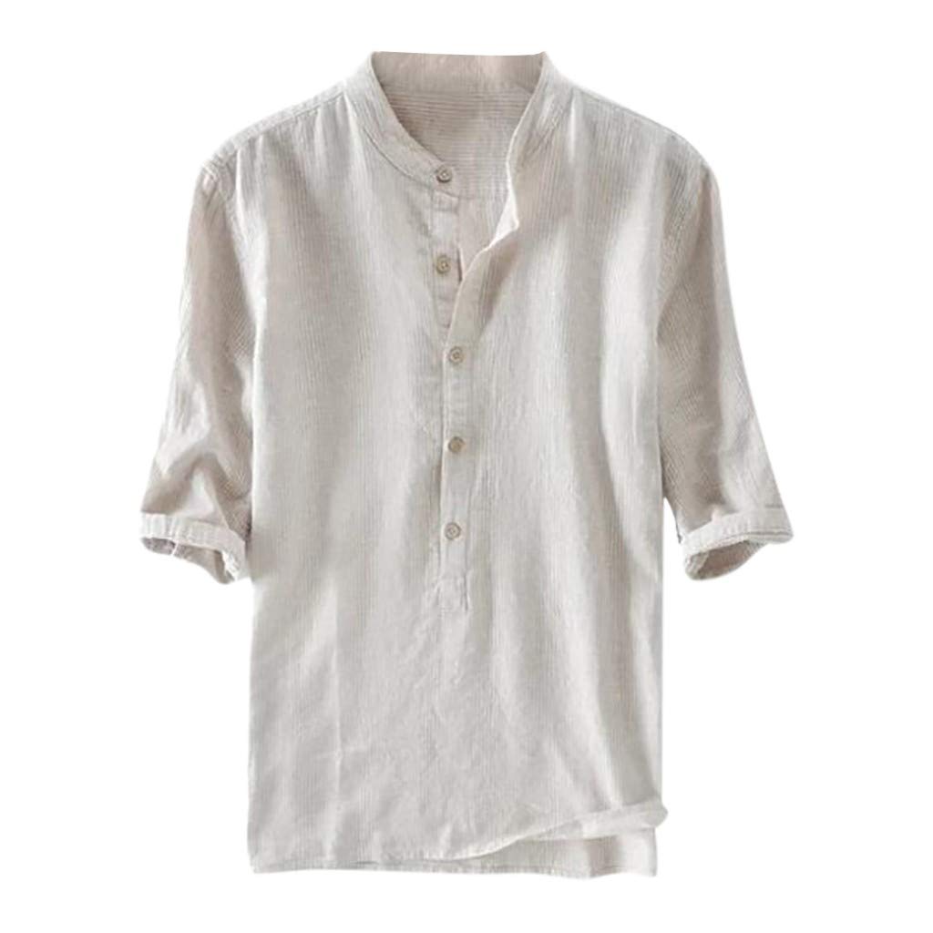 Maryia Solid Color Cotton Linen Polo Shirt for Women - Button Down Casual Blouse with Baggy Half Sleeves - Retro Slim Fit Tops for Work, Travel & Everyday Wear