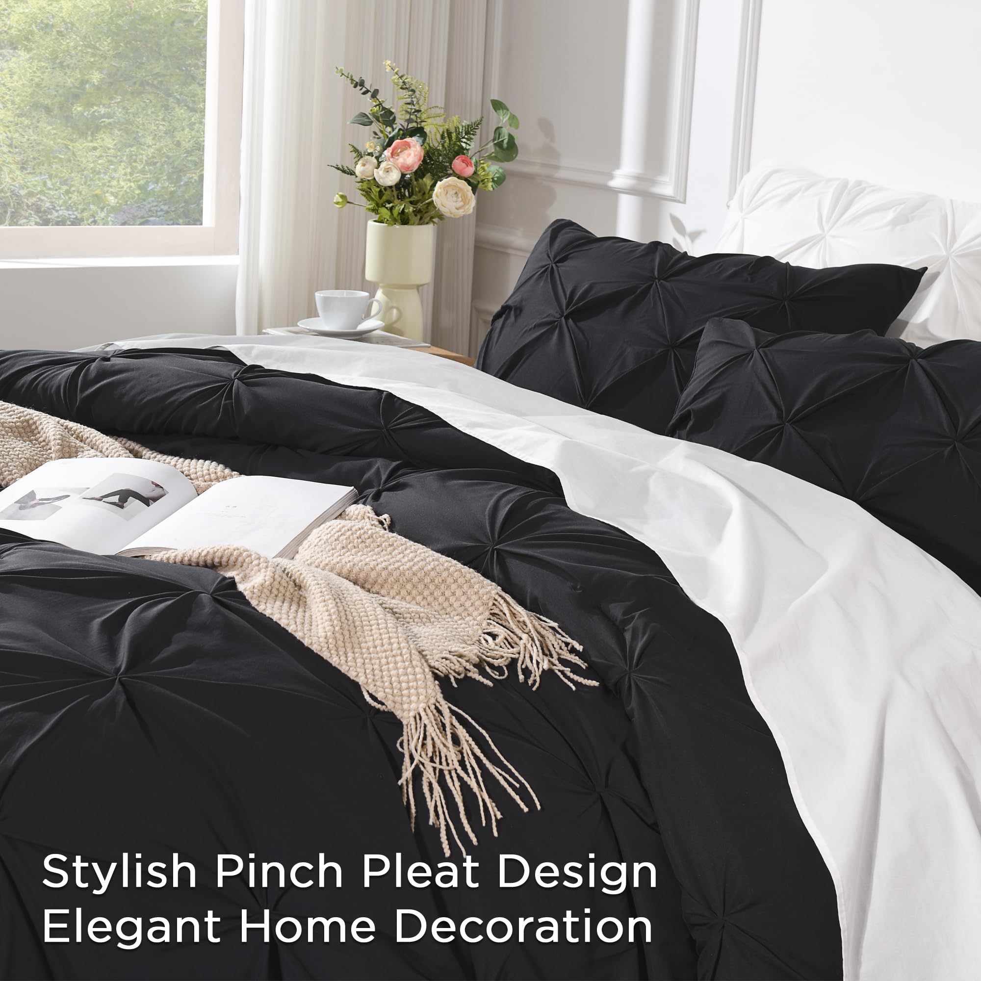 Andency Black Pinch Pleat Comforter Twin Set (66x90 Inch) - 2 Piece Microfiber All Season Down Alternative Bedding with Pintuck Design & Pillowcase - Perfect for Guest Rooms, Dormitories & Cozy Bedroom Decor