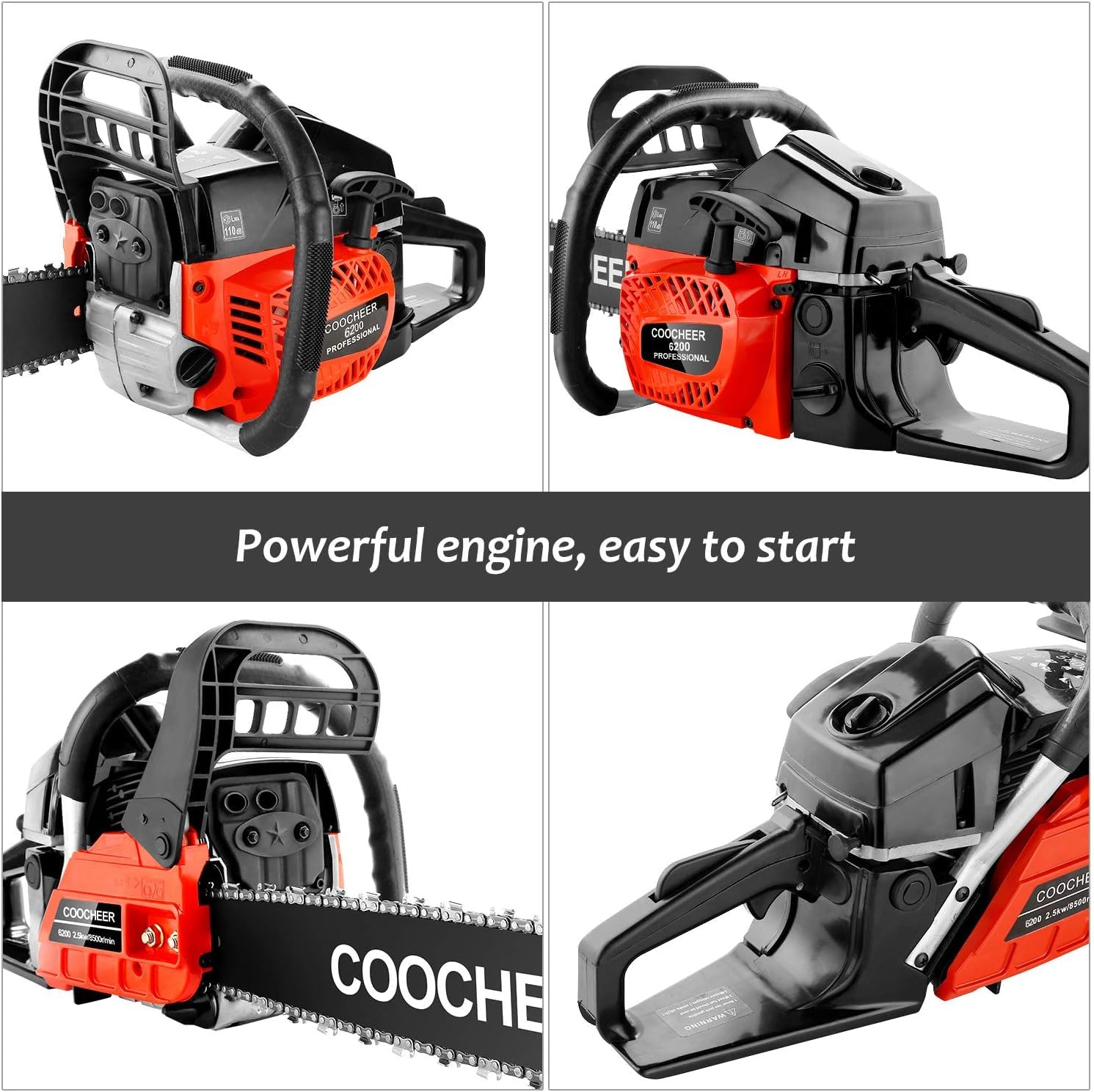 COOCHEER 62CC 2-Stroke Gas Chainsaw - 20-Inch Portable Top Handle Chainsaw with 2 Chains & Tool Kit - Powerful Gas-Powered Chainsaw for Tree Cutting, Felling, Stump Removal & Woodcutting - Ideal for Landscaping, Firewood Preparation & Yard Maintenance (Upgraded Model)