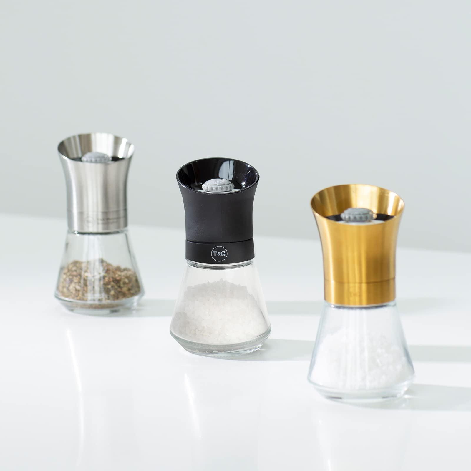 Premium CrushGrind Tip Top Salt Mill - 12.5cm Adjustable Ceramic Grinder with Glass Base (Black) | Coarse to Fine Seasoning Shaker | Perfect for Kitchen, Dining Table & Gourmet Cooking
