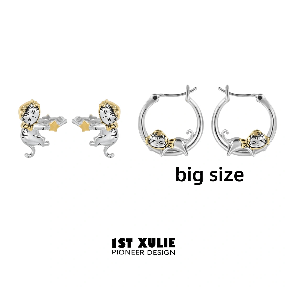 18K Gold Plated Graffiti Kitten Ear Clips - Trendy Cat Earrings for Women, Girls | Perfect for Casual Wear, Parties & Gifts