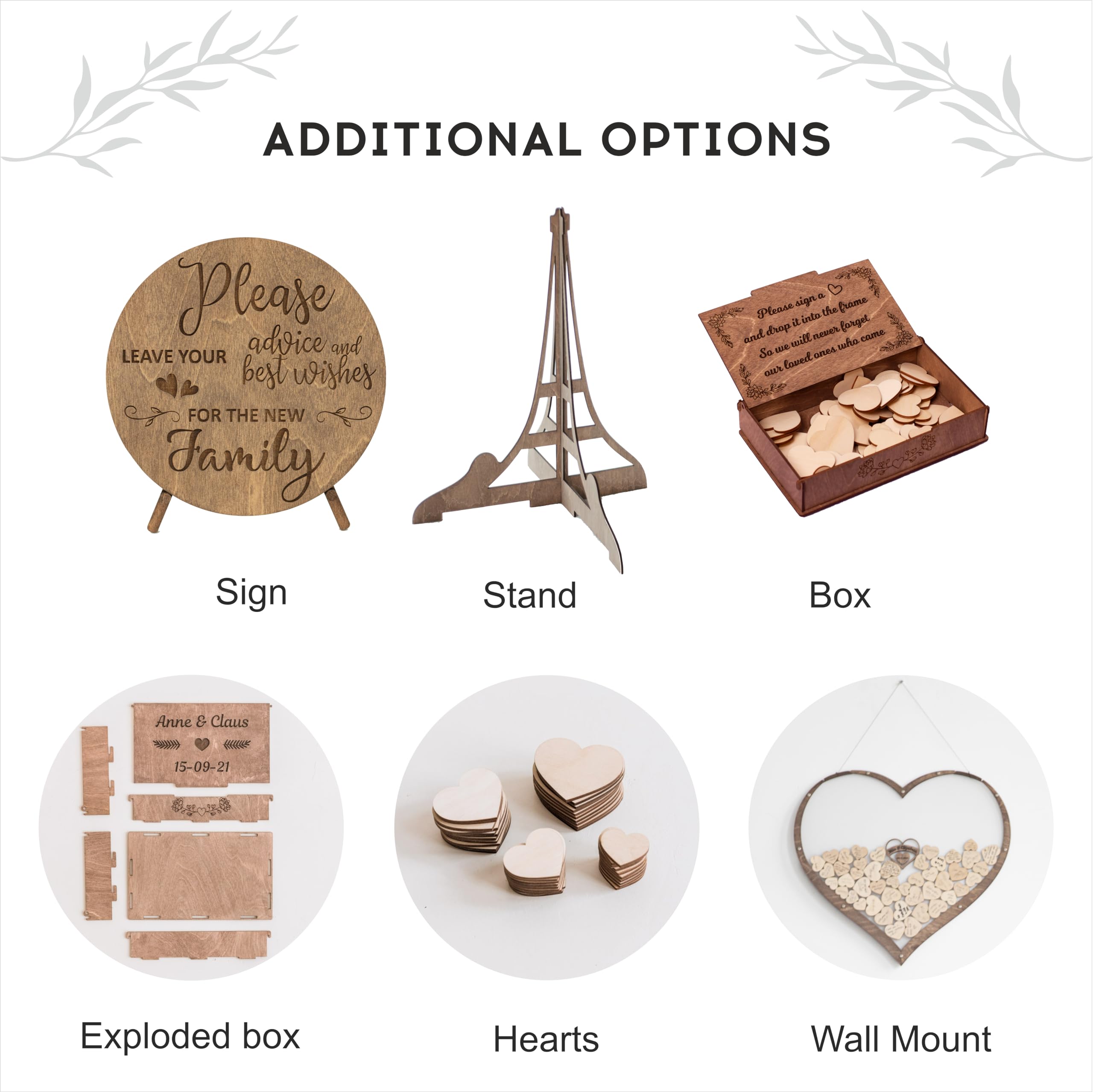 Personalized Wedding Guest Book Alternative - Heart Frame & Circle Box for Wedding & Graduation - Elegant Reception Decor for Indoor & Outdoor Celebrations