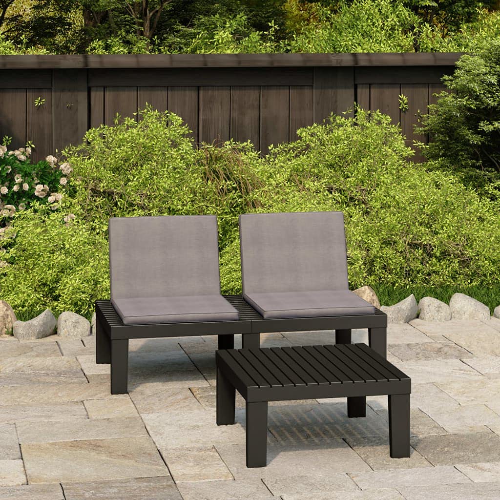 2-Person Outdoor Patio Furniture Set - All-Weather Plastic Loveseat Bench & Coffee Table with Cushions, Gray 2-Piece Conversation Set for Garden, Backyard, Poolside or Balcony Relaxation