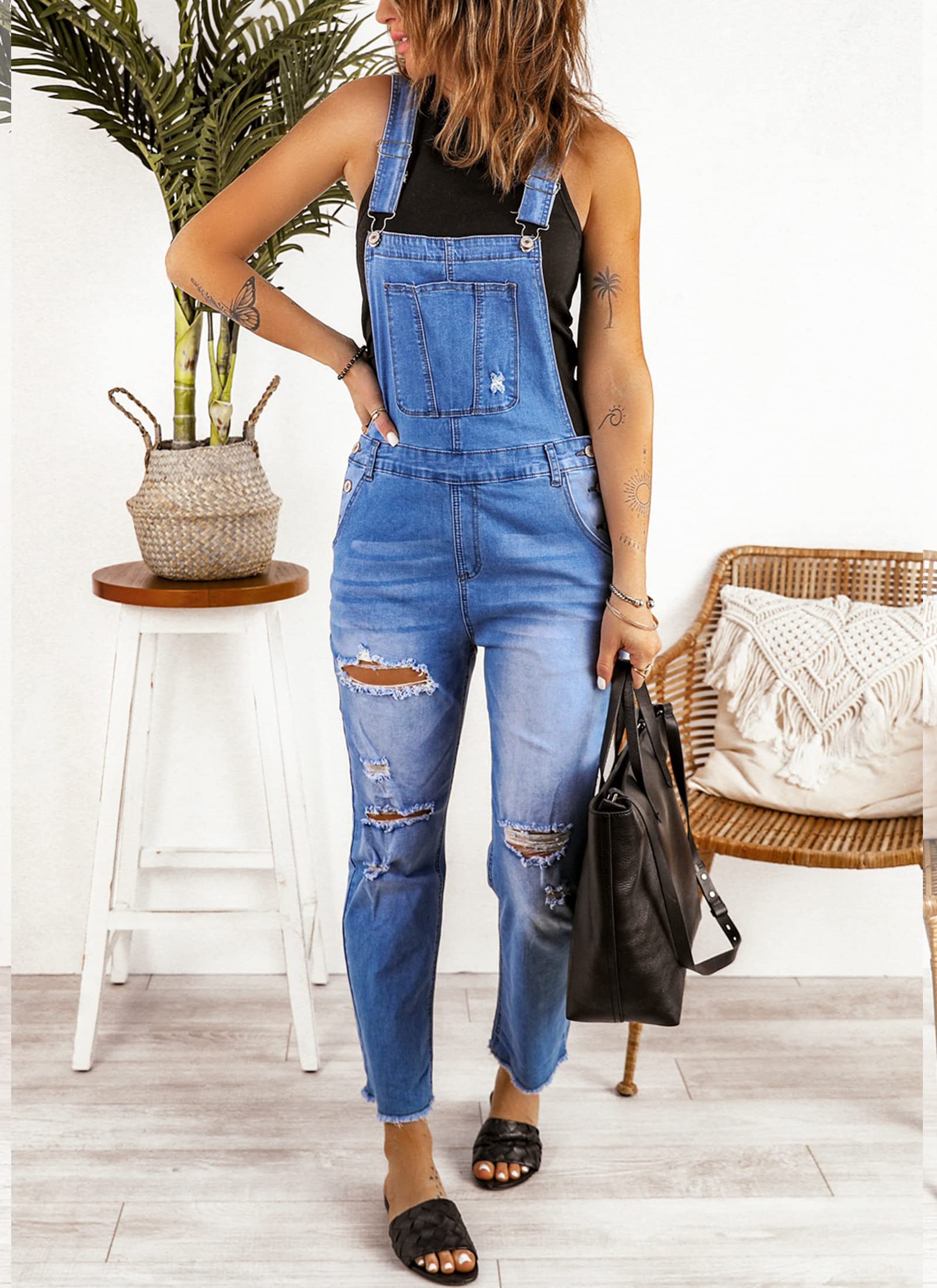 Luvamia Women's Stretchy Adjustable Denim Overalls - Casual Bib Jumpsuit Pants with Comfort Fit for Everyday Wear, Work & Outdoor Activities