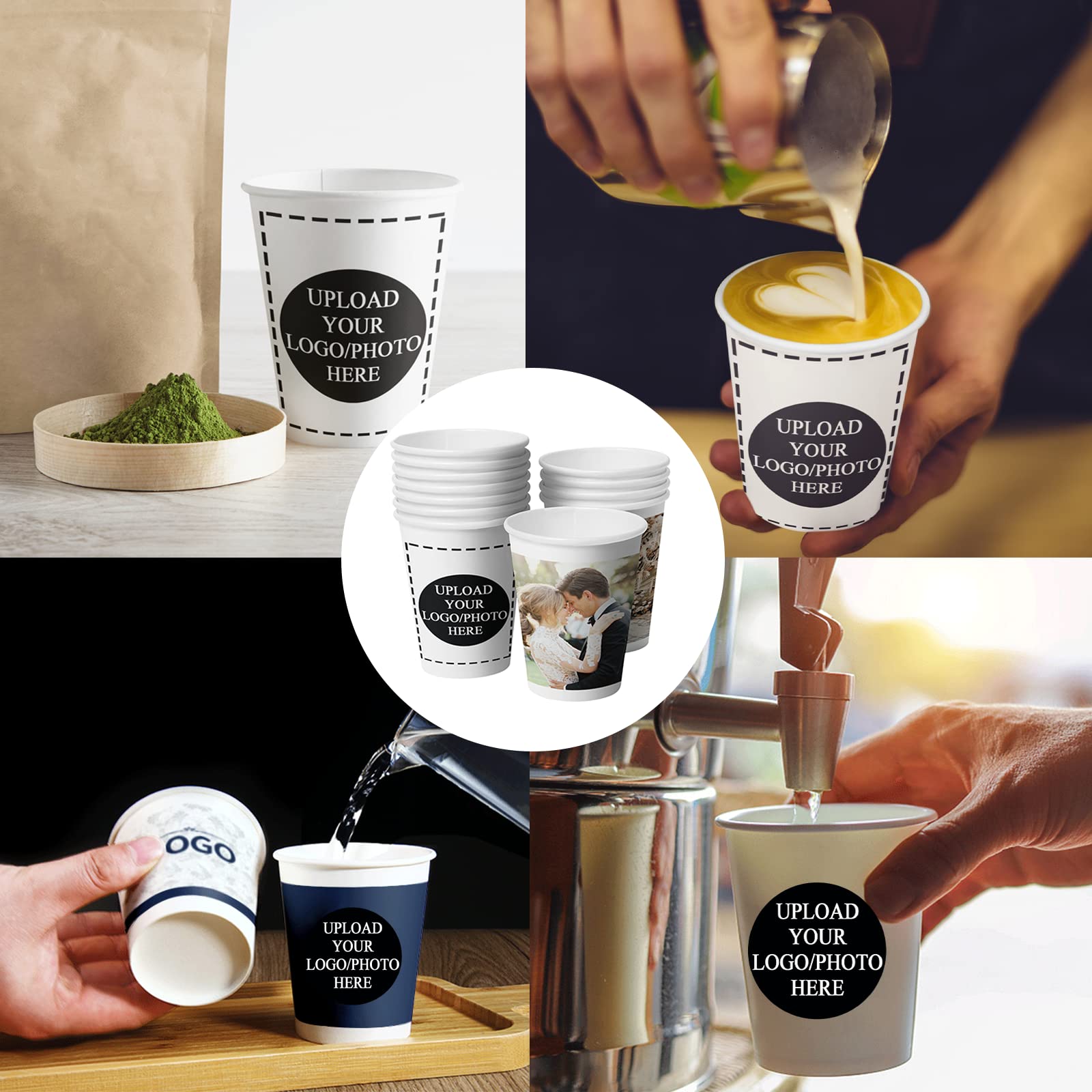 Custom Printed Paper Cups 8oz - Personalized Disposable Cups with Photo/Logo/Text - Bulk 500 Pack for Coffee Shops, Offices, Weddings & Events - Eco-Friendly Party Supplies