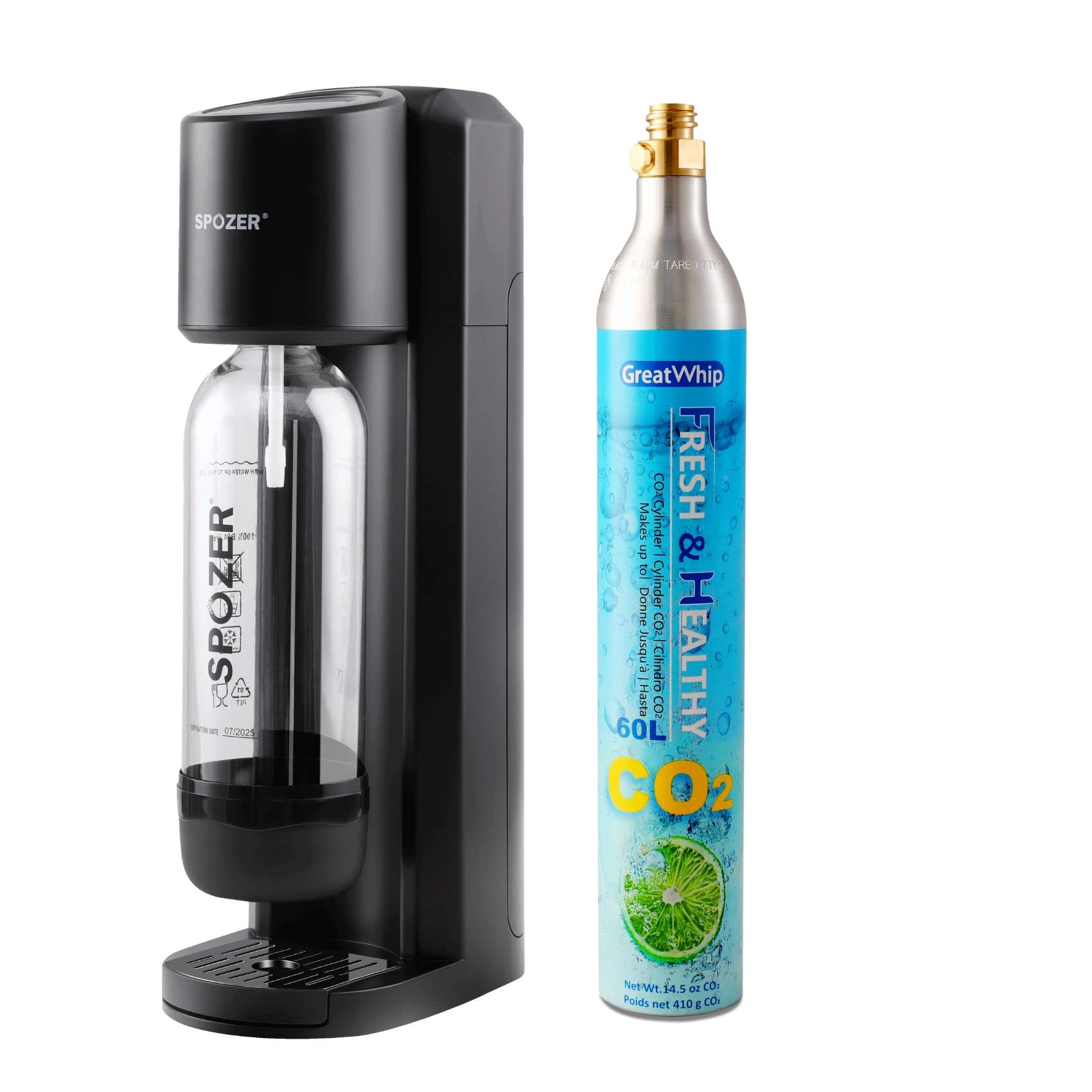 Spozer Sparkling Water Maker - Soda Machine for Carbonated Drinks with 1L BPA-Free Reusable Bottle & 60L CO2 Cylinder | Perfect for Home, Office, Parties & Healthy Hydration