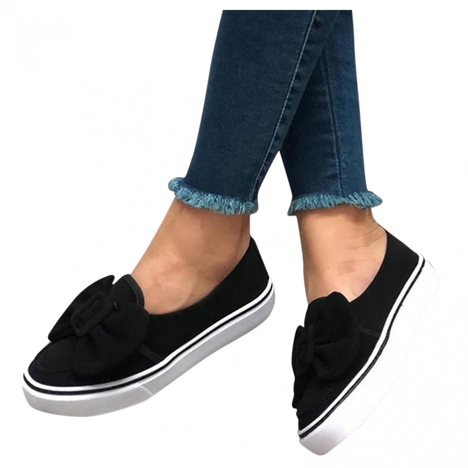 Women's Slip-On Walking Sneakers - Comfortable Round Toe Athletic Shoes for Running, Tennis & Casual Wear | Lightweight Breathable Loafers with Bowknot Design | Perfect for Gym, Workout, Travel & Daily Use