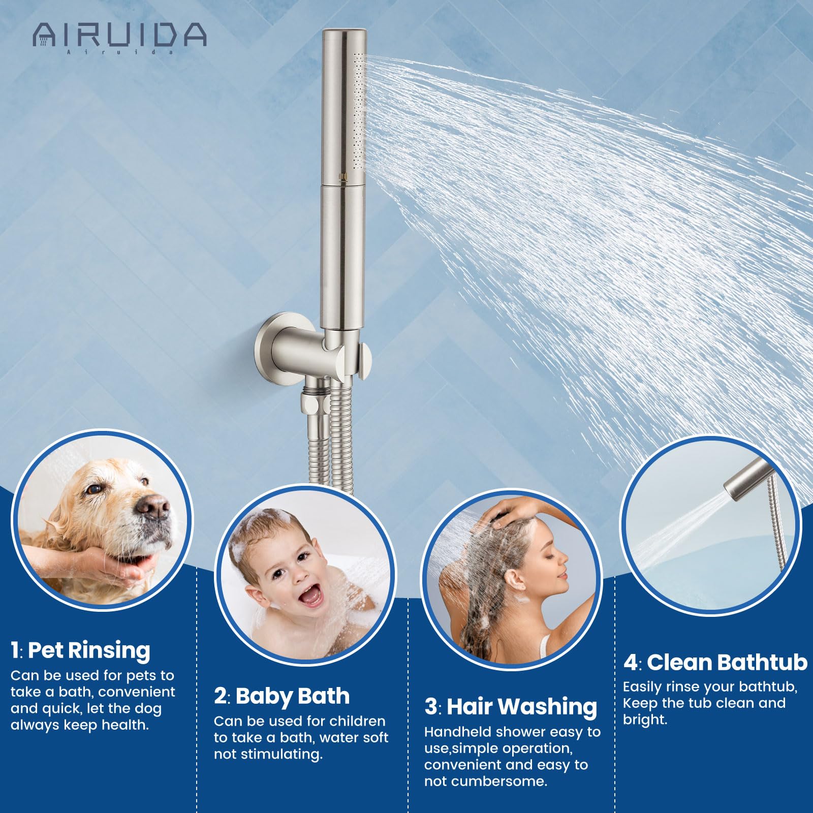 Airuida 2-Function Wall Mounted Shower Faucet Set - High Pressure Brass Handheld Shower with Rough-in Valve & 10 Inch Rainfall Shower Head in Brushed Nickel for Bathroom | Perfect for Spa-Like Experience and Water-Saving Showers