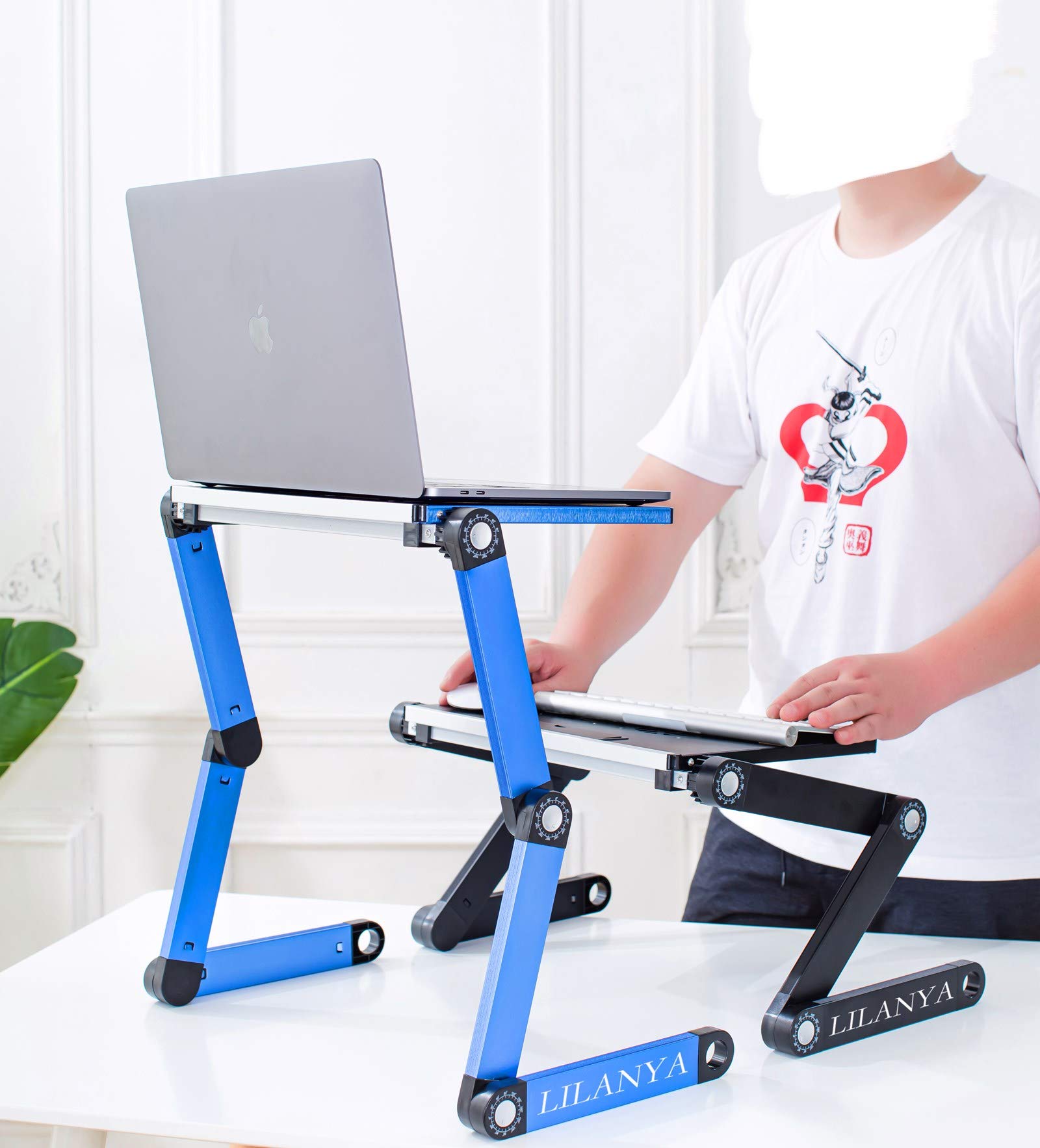 LILANYA Adjustable Laptop Stand with USB Fan - Ergonomic Portable Laptop Table for MacBook, Ultrabook & Notebook - Perfect for Work from Home, Office, Travel, Bed or Couch Use (Blue)