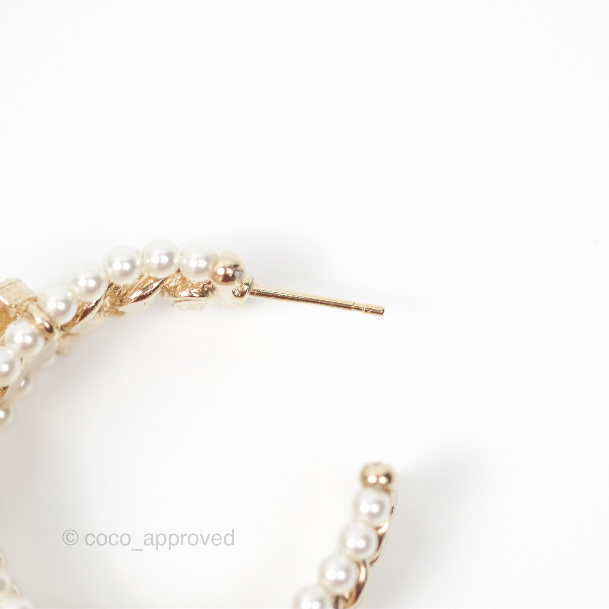 Chanel CC Pearl Hoop Earrings in Gold Tone - Luxury Fashion Jewelry for Women | Perfect for Parties, Weddings & Special Occasions