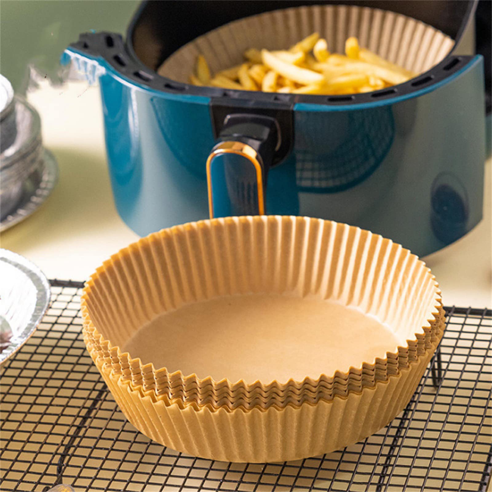 50PCS Disposable Air Fryer Paper Liners - Waterproof, Non-Stick & Heat Resistant Baking Mats for Oven, Microwave, Steamer | Perfect for Healthy Cooking & Easy Cleanup