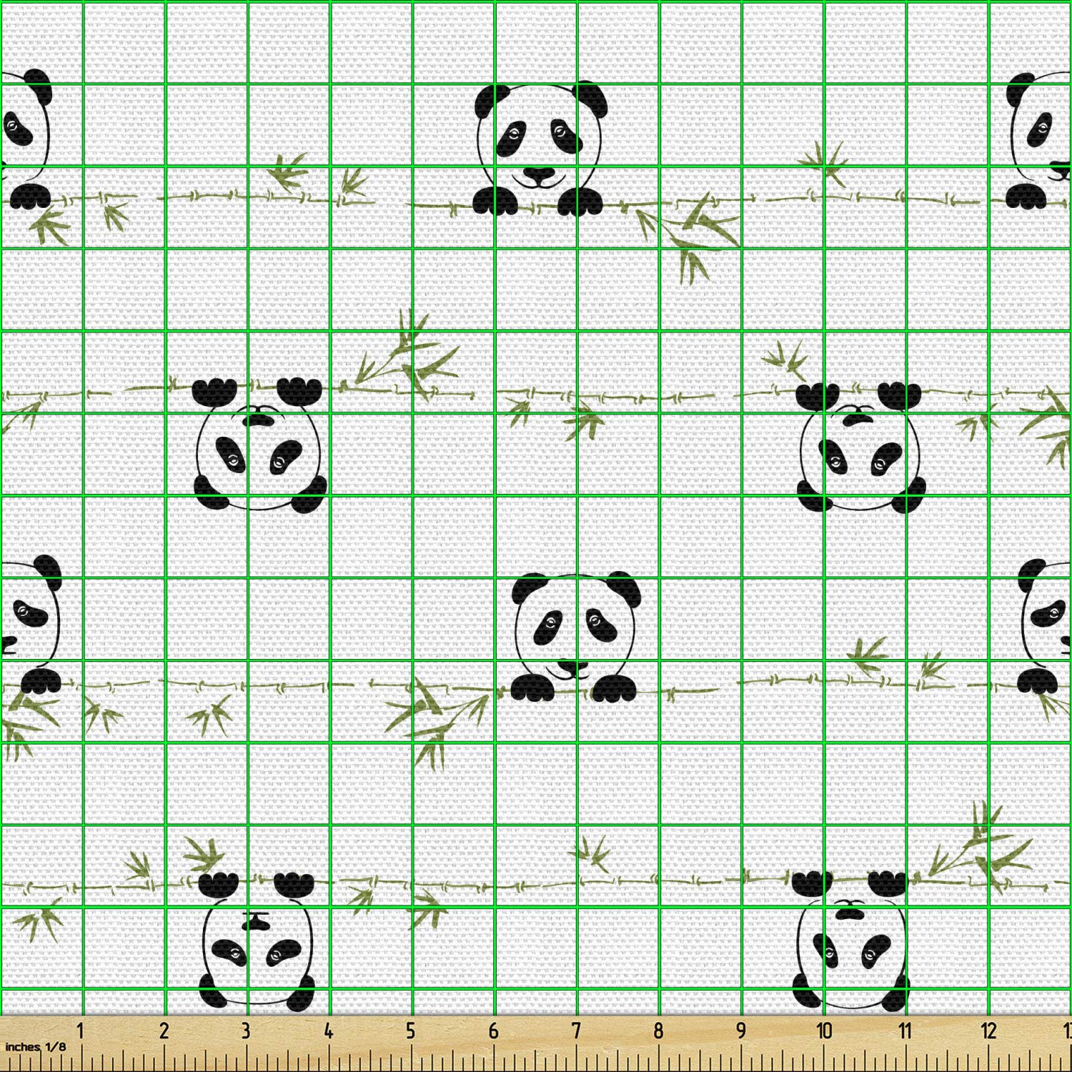 Ambesonne Panda Print Fabric by The Yard - Minimalist Animal Design with Horizontally Aligned Branches & Fun Panda Heads, 10 Yards Charcoal Grey & White - Perfect for Upholstery, Home Decor, DIY Projects & Crafting