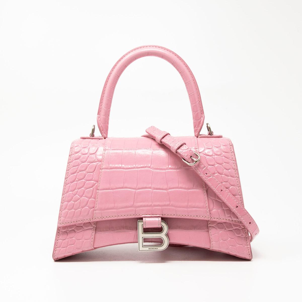 Balenciaga Small Pink Crocodile Hourglass Bag - Luxury Designer Handbag for Women, Perfect for Parties, Dates & Evening Events