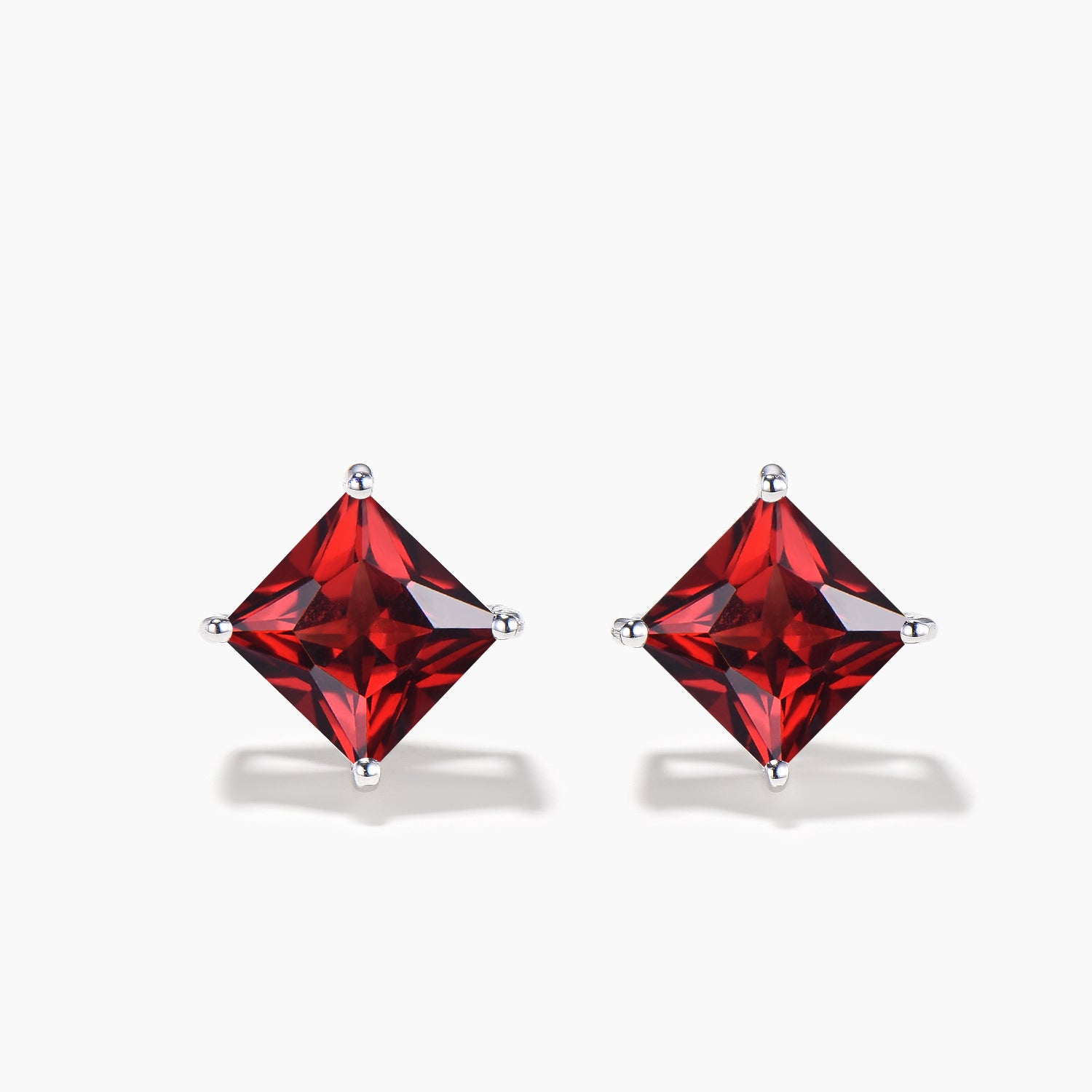 Princess Cut Natural Garnet Stud Earrings - Minimalist Red Gemstone Jewelry for Women | Perfect for Weddings, Date Nights & Special Occasions