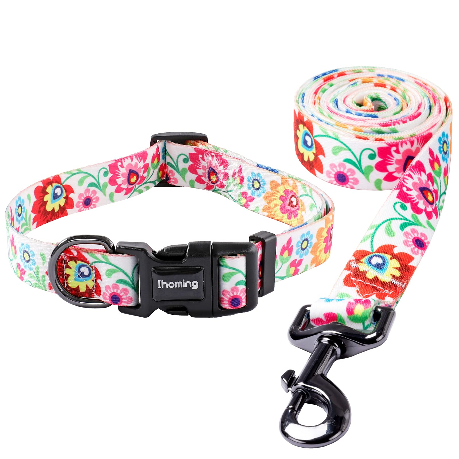 **iHoming Small Dog Collar and Leash Set - White Floral Design for Puppies, Cats & Pets Under 10lbs - Perfect for Outdoor Walking, Running & Training (XS Size)**    *(Use Case: Ideal for daily walks, jogging, obedience training, and stylish pet outings.)*