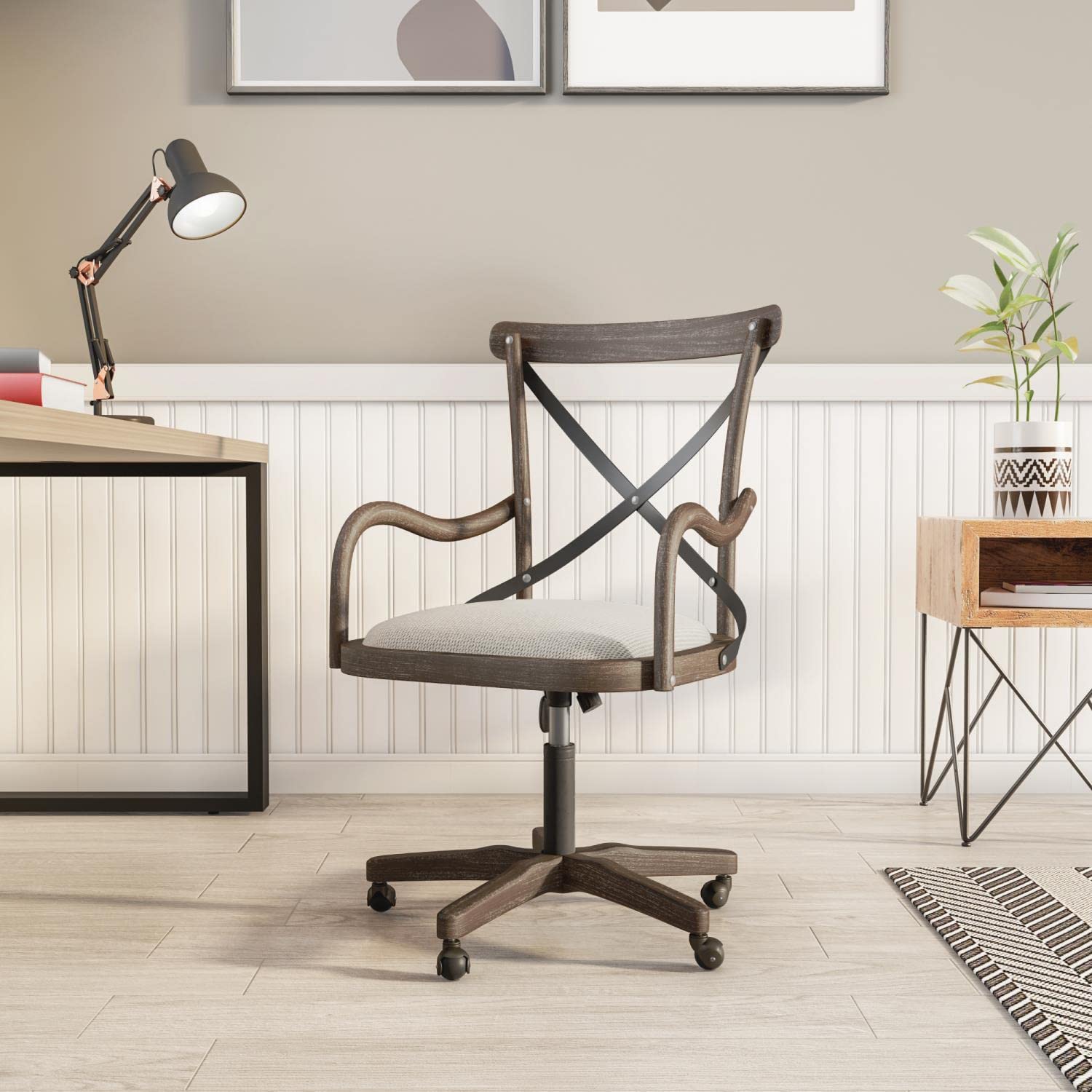 Linon Carson Cafe Office Chair - Ergonomic Gray Wash Fabric Desk Chair for Home & Office Use - Perfect for Work, Study, and Conference Rooms