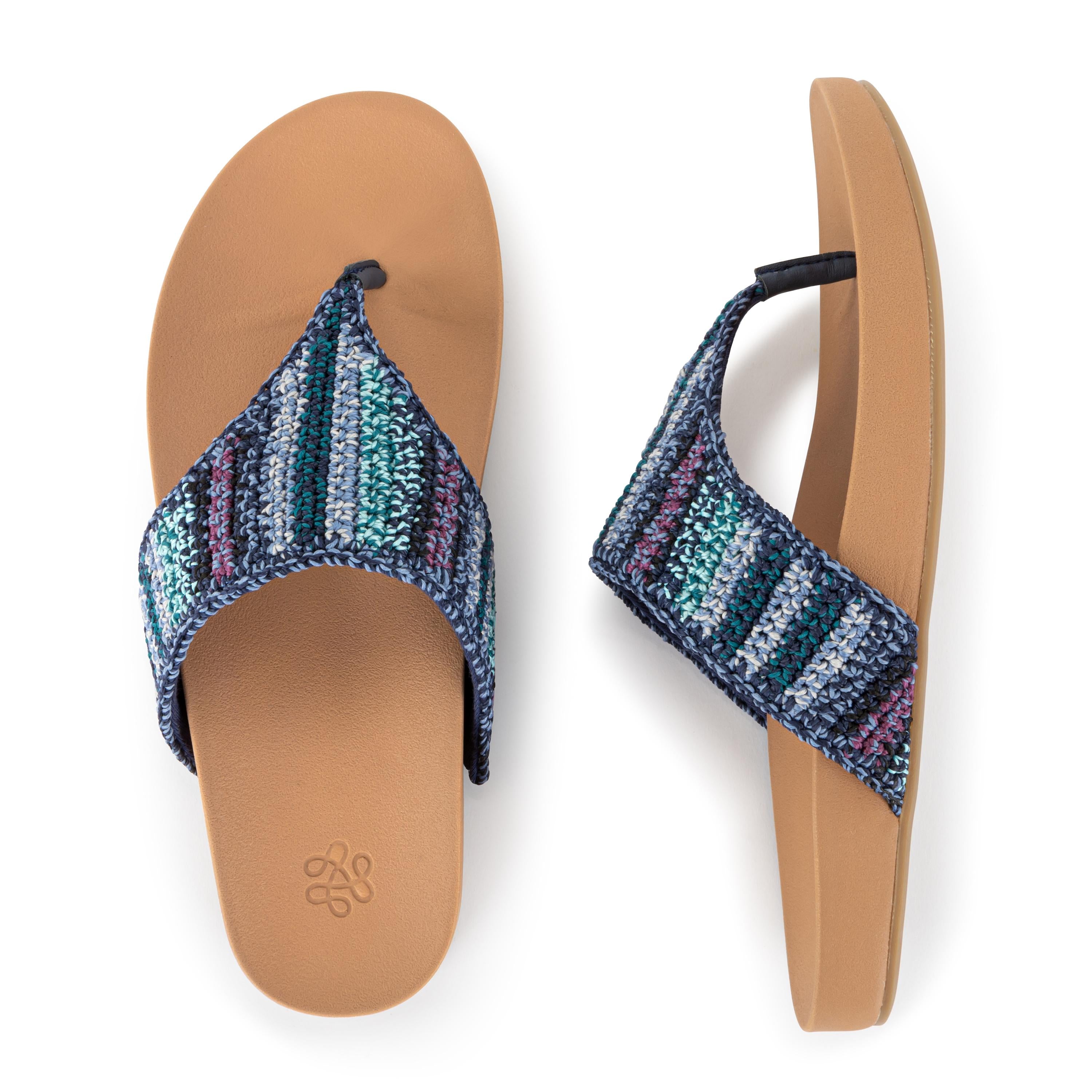 Everly Hand Crochet Sandals - Lapis Stripe Bohemian Beach Sandals for Women | Perfect for Summer Vacations, Beach Trips and Casual Outings