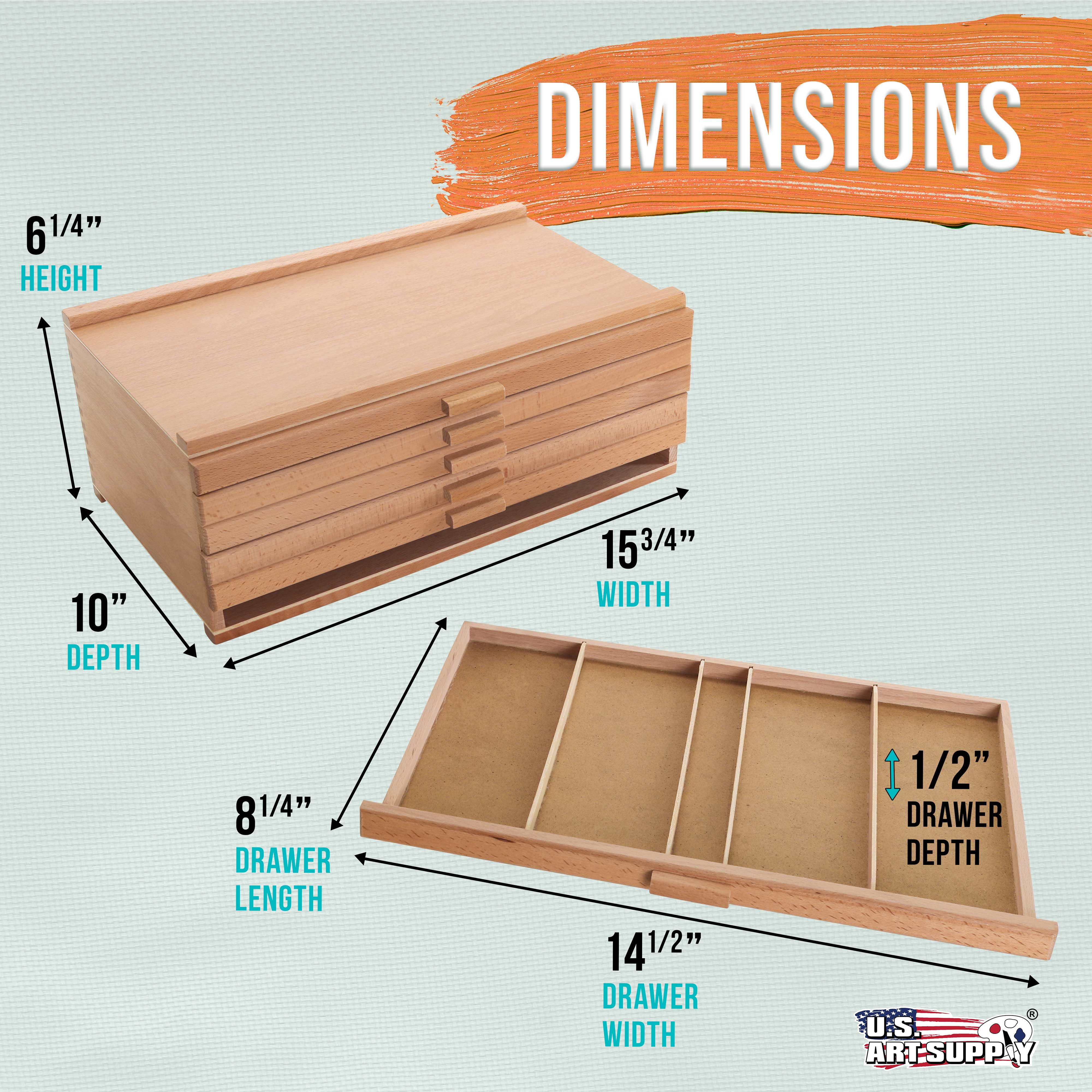 6-Drawer Artist Wood Storage Box for Pastels, Pens, Markers & Art Supplies - Elm Hardwood Construction with 5 Compartments per Drawer - Perfect for Drawing, Sketching & Blending Tools Organization