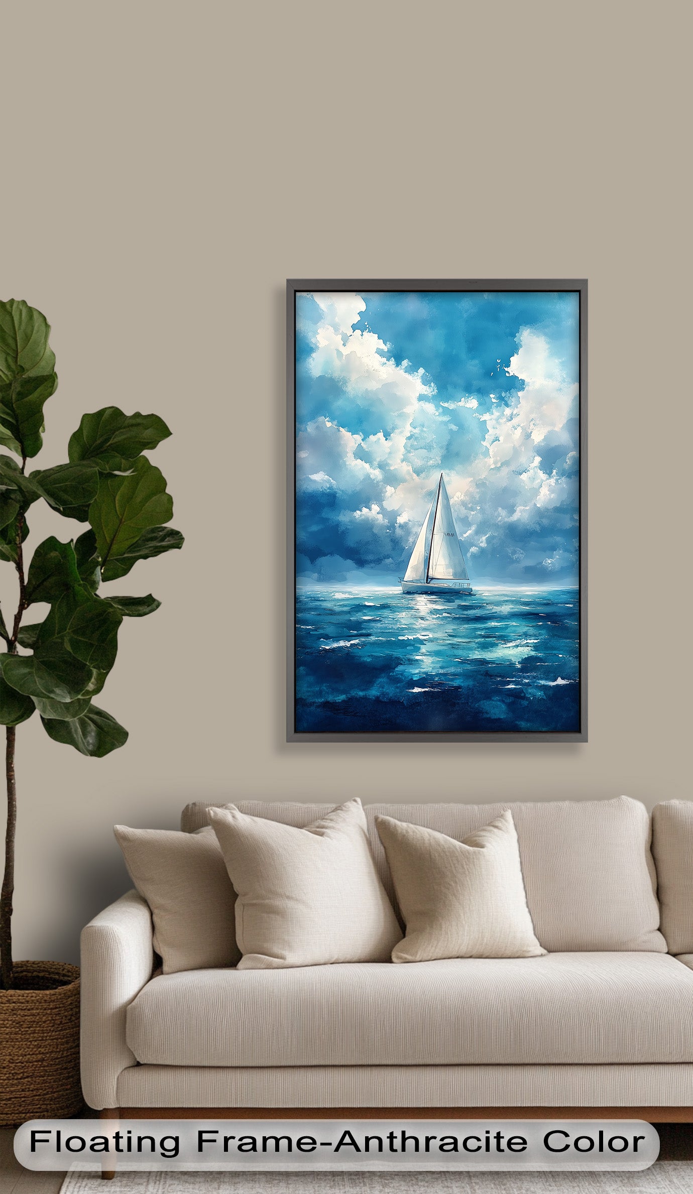 Blue Sky White Sailboat Oil Painting - Handmade Nautical Wall Art for Living Room, Bedroom & Office Decor