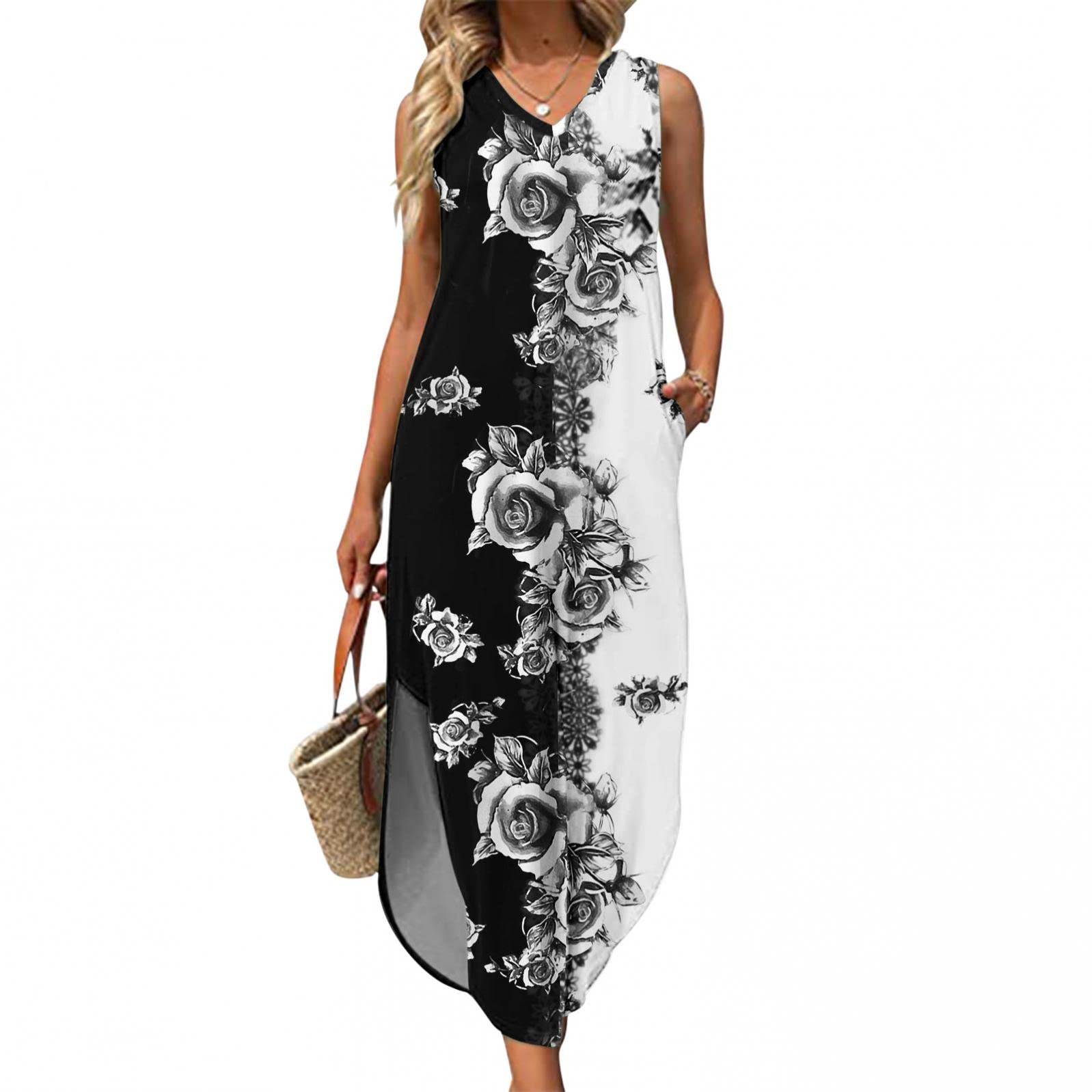 BAGELISE Women's Maxi Dresses Summer Floral Print Sleeveless Dress - Casual Beach Party Outfit for Hawaii Vacation, Poolside Lounging & Summer Getaways