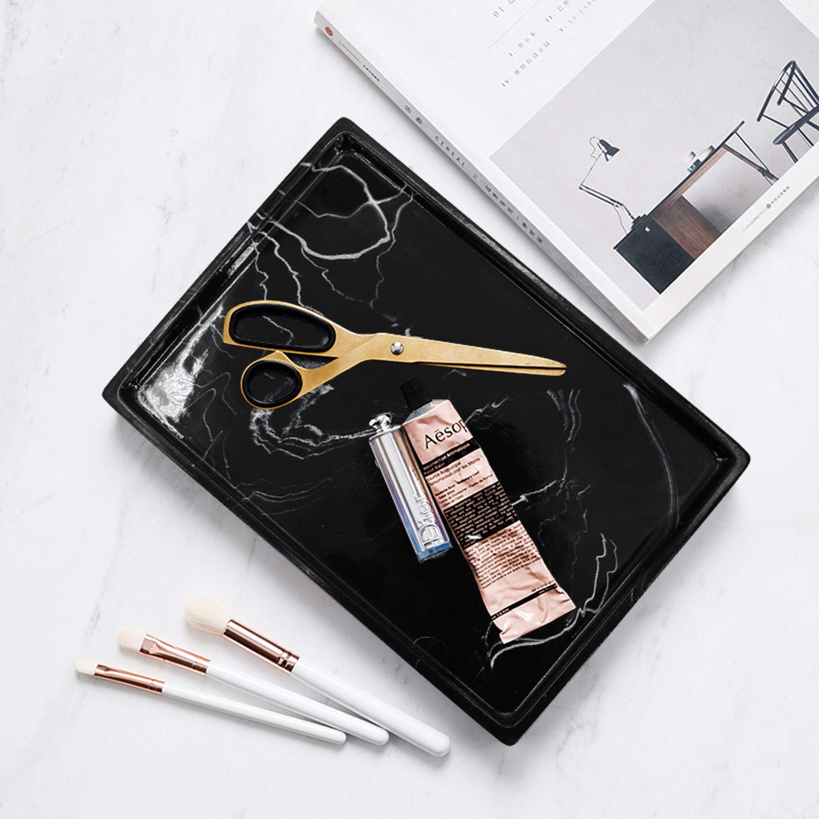 Jolitac Marble Bathroom Tray - Elegant Perfume & Jewelry Organizer with Key Holder, Perfect for Vanity, Dresser, and Countertop Decor | Stylish Display for Tissues, Candles, Soap & Towels in Bathroom, Bedroom or Living Room