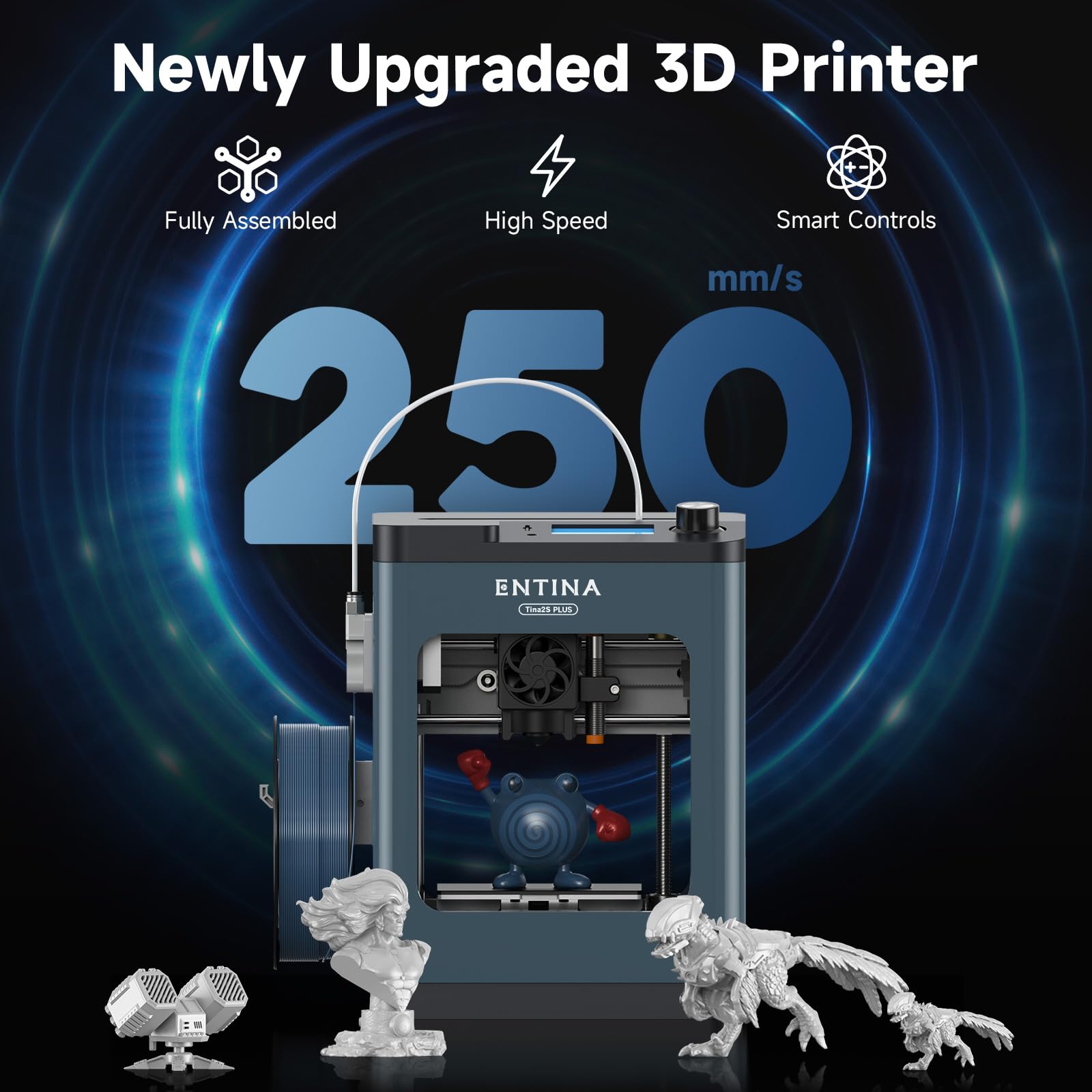 Tina2 Plus 3D Printer - 250mm/s High Speed, Auto Leveling FDM Mini 3D Printer with Spring Steel Platform | Fully Assembled WiFi 3D Printer for Kids, Beginners & Home Use | Perfect for DIY Projects, School STEM Learning & Small Home Creations