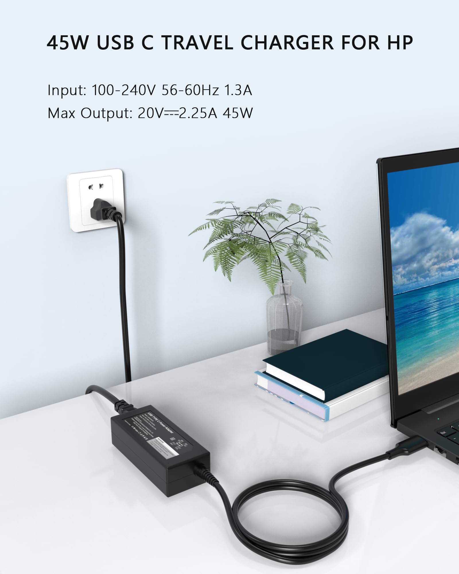 45W USB C Universal Laptop Charger - Compatible with HP, Lenovo, Dell, Acer, Asus, Samsung, Google Chromebook & More - Type C Power Adapter with Fast Charging - Perfect for Home, Office & Travel Use
