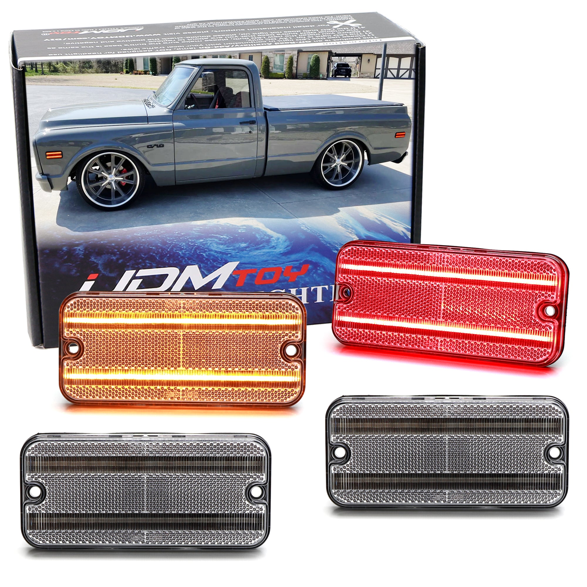 1968-1972 Chevy/GM Pickup SUV Clear Double Row Amber/Red Full LED Side Marker Lights - Durable Replacement for Improved Visibility & Safety - Perfect for Off-Roading, Night Driving & Classic Car Restoration