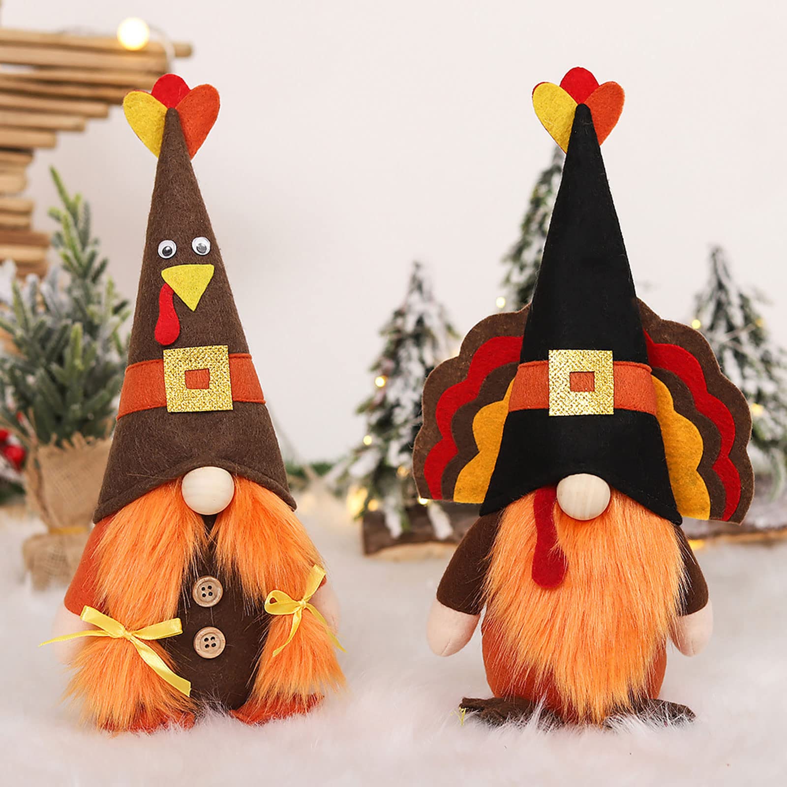 Fotrsta Fall Decor Stuffed Plush Turkey Couple - Thanksgiving Table Centerpiece, Harvest Farmhouse Decorations, Autumn Animal Dolls for Seasonal Home & Dining Room Display