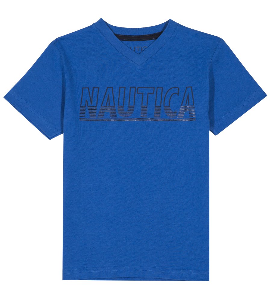 Nautica Boys' Short Sleeve Graphic V-Neck T-Shirt - Comfortable Casual Tee for Kids, Playdates & Summer Outfits