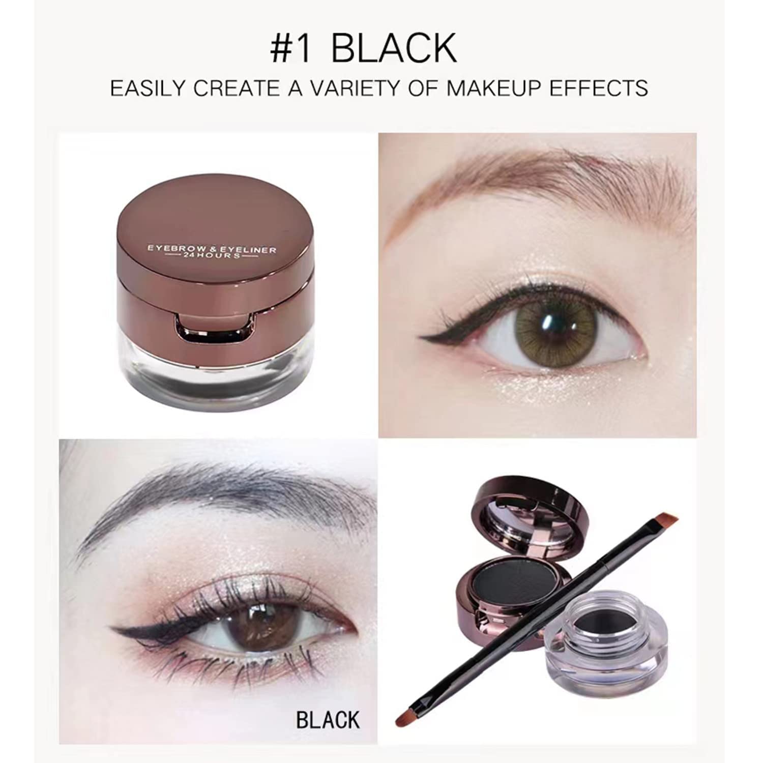 4-in-1 Waterproof Gel Eyeliner & Eyebrow Powder Kit - Brown & Black Shades with Precision Brush | Long Lasting Makeup for Day & Night Looks | Perfect for Professional Makeup Artists & Beginners