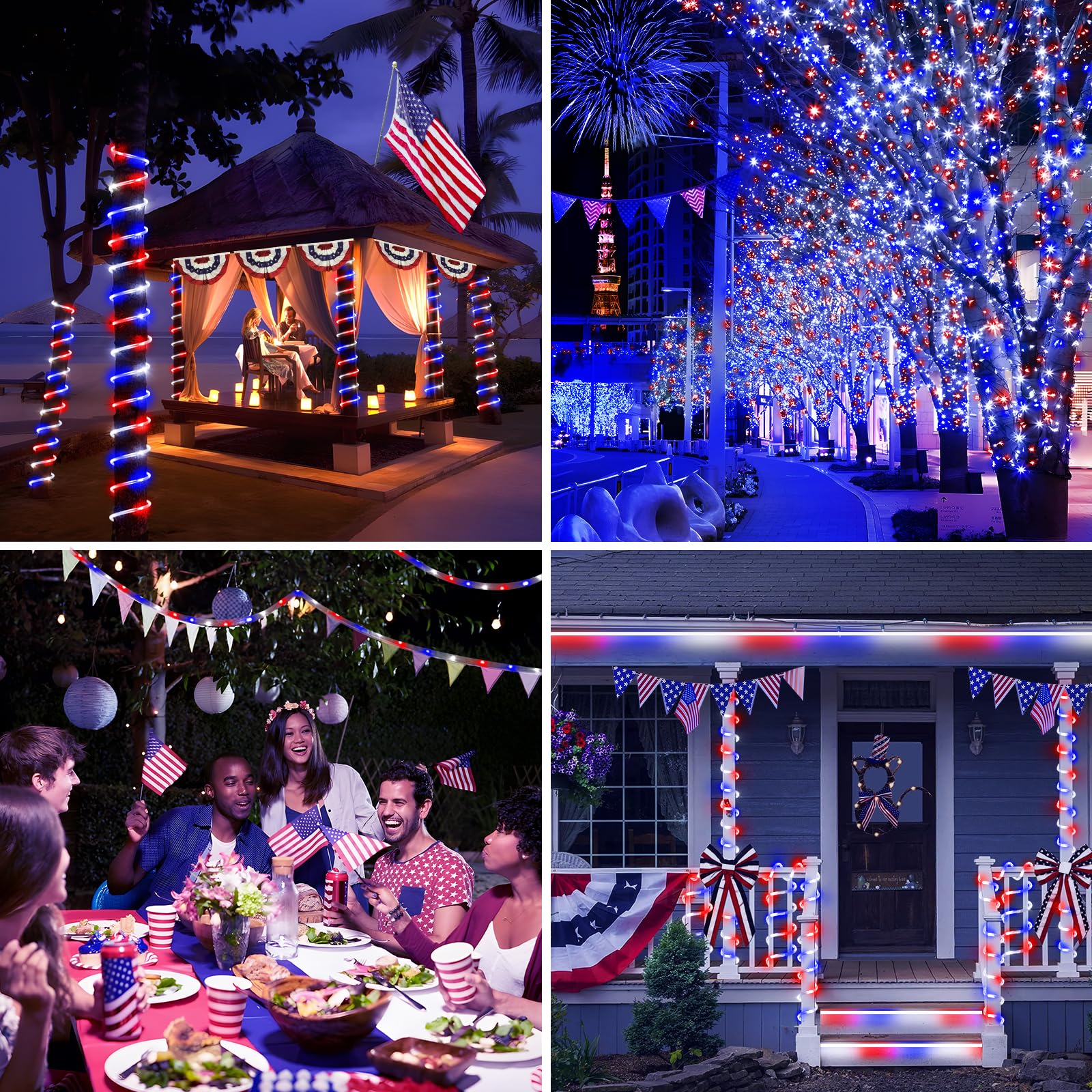 600 LED Red White and Blue Patriotic Rope Lights - 197FT Waterproof 4th of July Decorations with Remote & 8 Lighting Modes for Independence Day, Garden, Patio, Party - Indoor/Outdoor Holiday Decor for Backyard, Deck, Fence, and House
