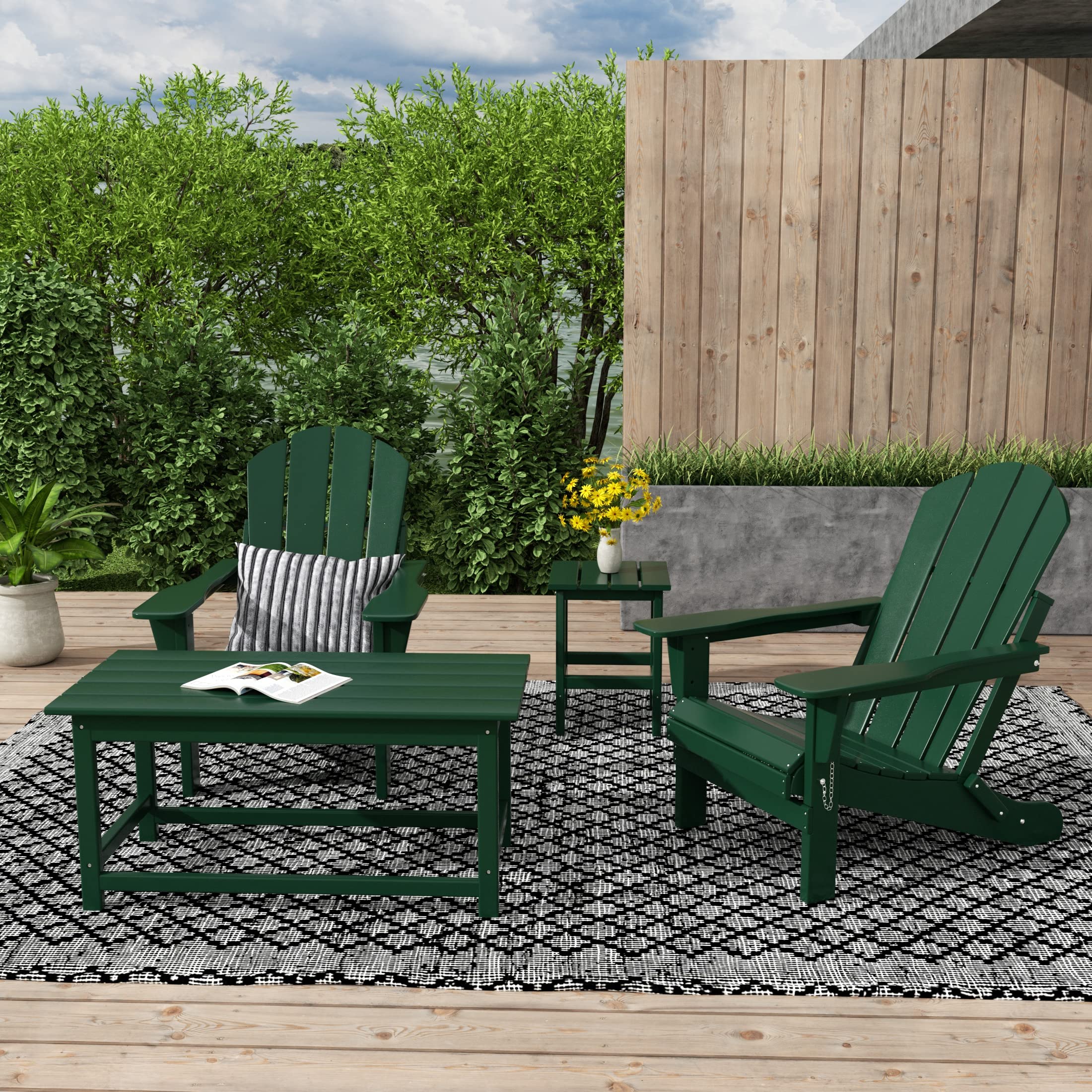 WestinTrends Malibu 3-Piece Outdoor Patio Furniture Set - All-Weather Poly Lumber Adirondack Coffee Table & 2 Side Tables in Dark Green - Perfect for Poolside, Garden, Deck or Backyard Relaxation
