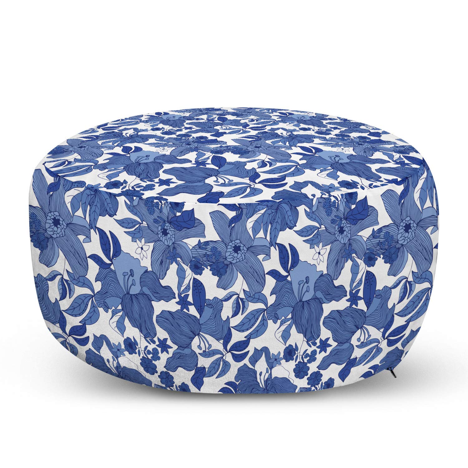 Ambesonne Floral Ottoman Pouf - Blue Spring Flowers Foot Rest with Removable Cover for Living Room & Bedroom Decor | Persian Blue & Azure Blue Accent Furniture | Perfect for Reading Nooks, Lounge Chairs & Cozy Spaces
