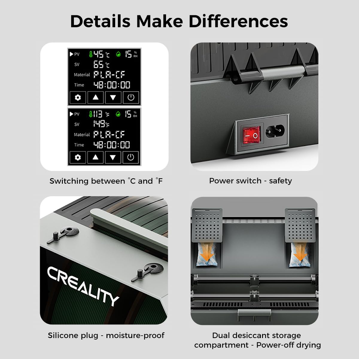 Creality Official Space PI Filament Dryer Plus - 2 Spool 3D Printer Filament Storage Box with Built-in Fan, Filament Holder & Dehydrator - One-Key Setting for PLA, ABS, PETG Filament - Perfect for 3D Printing Workshops & Home Use