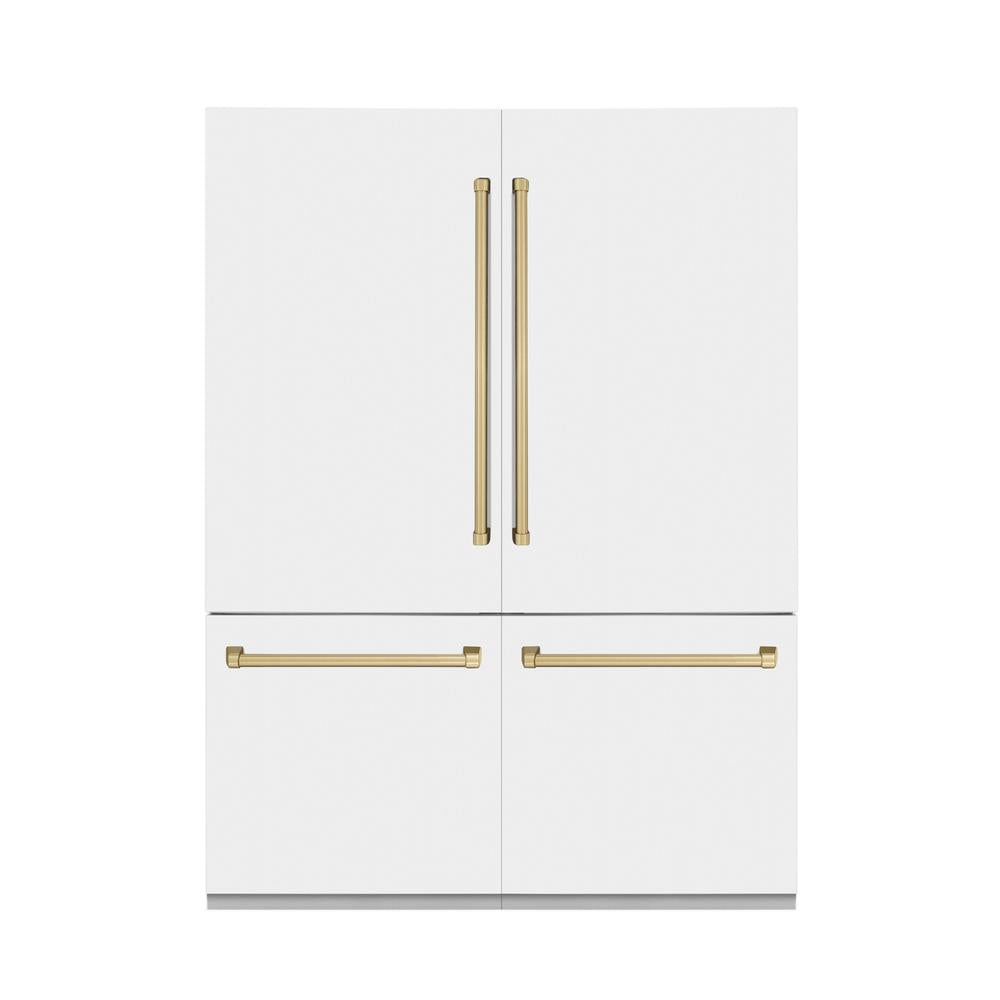 ZLINE Autograph Edition 60-Inch French Door Built-In Refrigerator - 32.2 cu ft Capacity, Bottom Freezer, Water Dispenser & Ice Maker - White Matte with Champagne Bronze Accents (RBIVZ WM 60 CB) | Perfect for Modern Kitchens & Luxury Homes