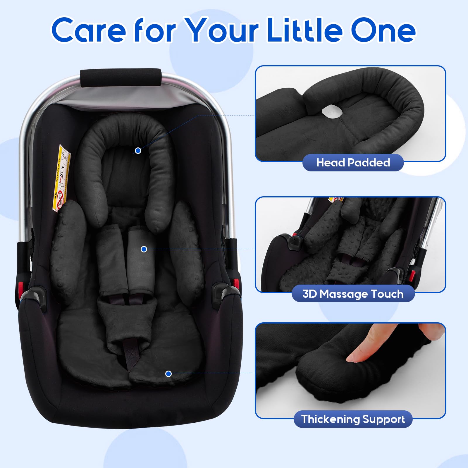 **Newborn Car Seat Head Support with 3 Strap Covers – 2-in-1 Reversible Infant Car Seat Insert & Thickened Cushion – Safe & Comfortable for Preemies to Infants – Perfect for Car Seats, Strollers & Baby Swings – Ideal for Travel, Daily Use & Baby Shower Gifts – Great for Road Trips, Airplane Travel & Errands**