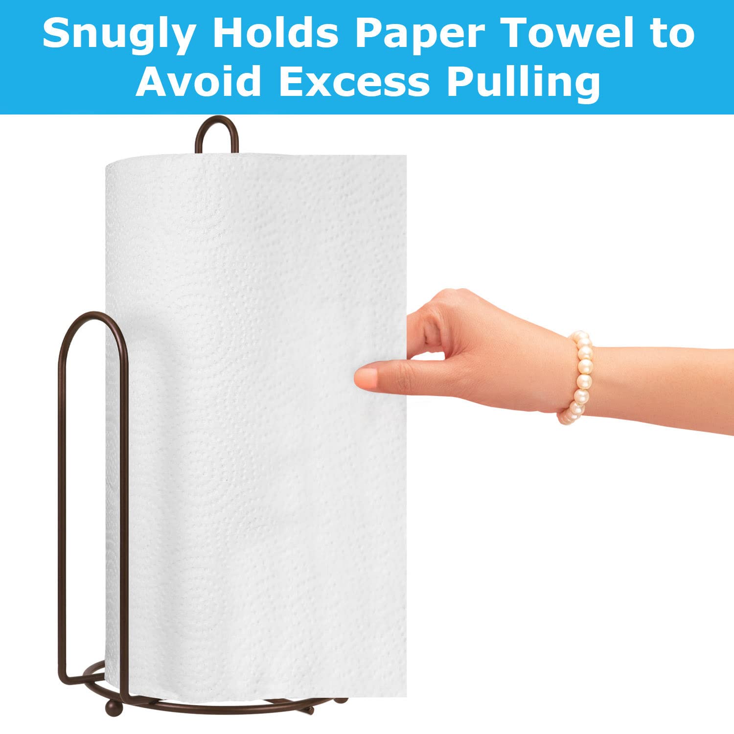 Blue Donuts Paper Towel Holder - One-Handed Tear Dispenser for Kitchen Countertop, Farmhouse Style Bronze Towel Rack | Perfect for Kitchen, Bathroom, and Office Use